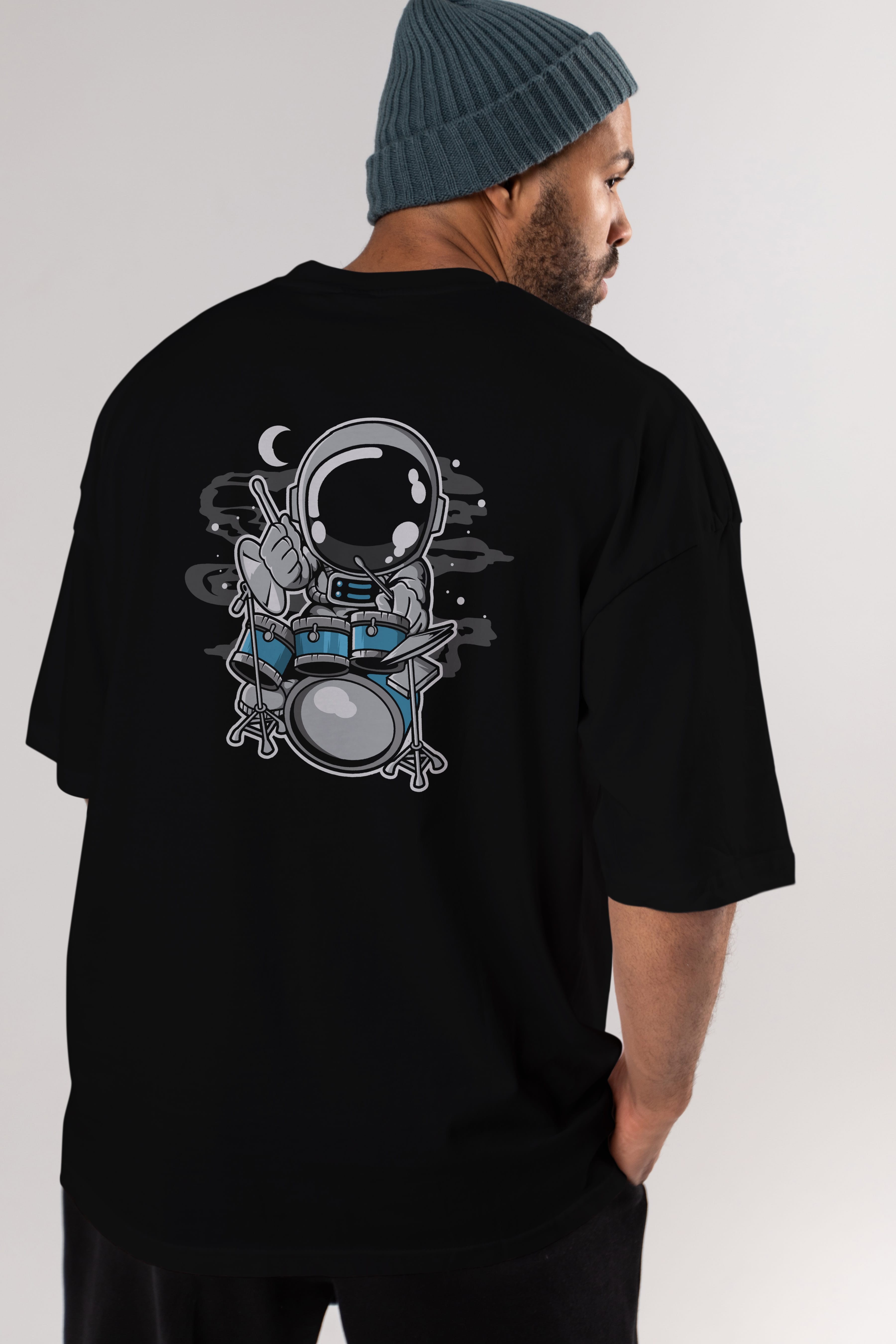 Astronaut Drummer Arka Baskılı Oversize t-shirt Erkek Kadın Unisex