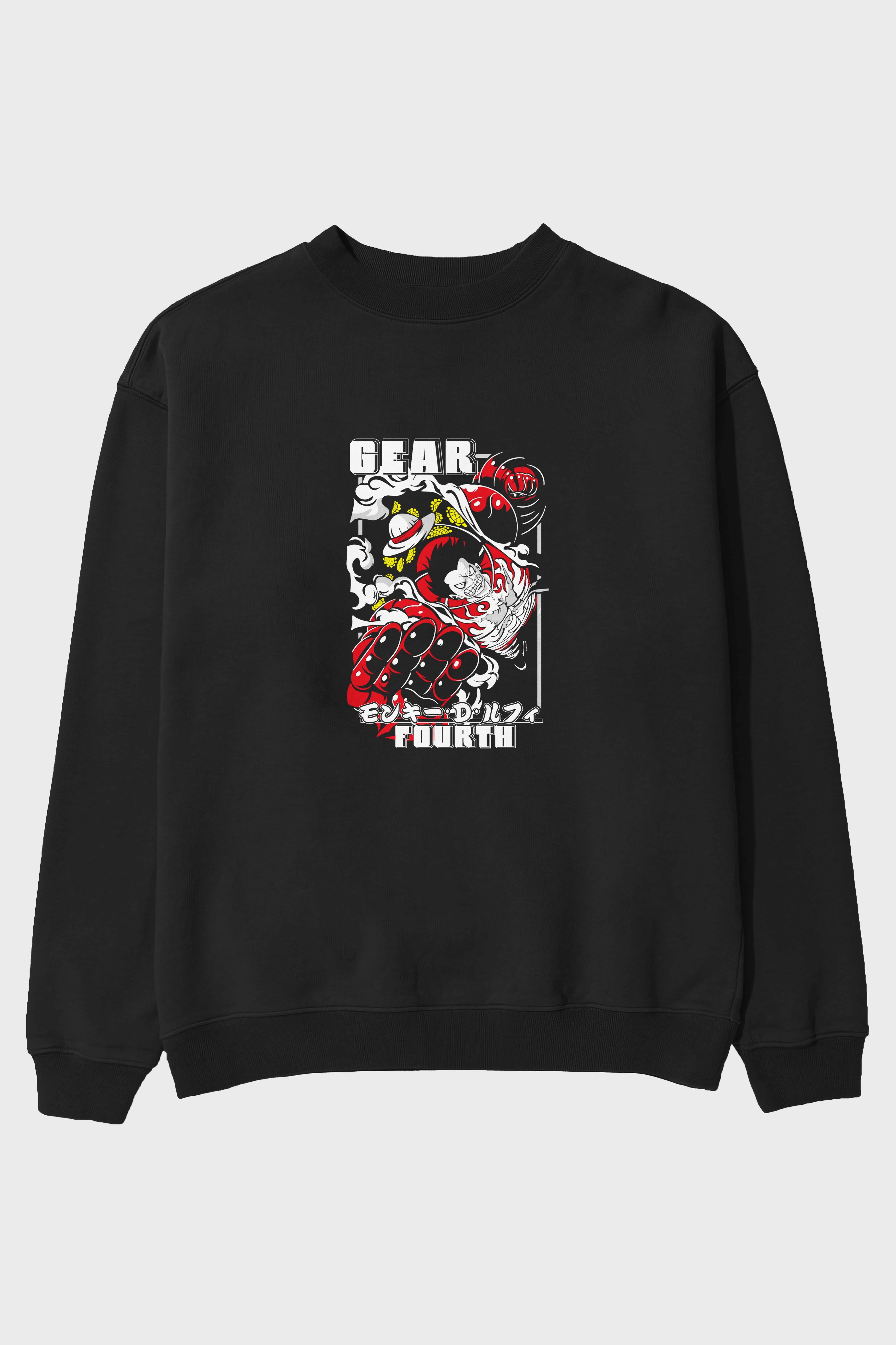 LUFFY gear fourth Anime Ön Baskılı Oversize Sweatshirt Erkek Kadın Unisex