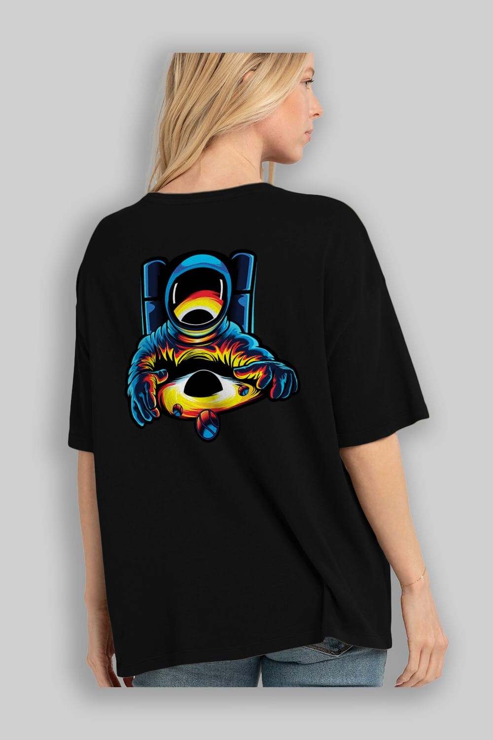 Astronaut & Black Hole Arka Baskılı Oversize t-shirt Erkek Kadın Unisex