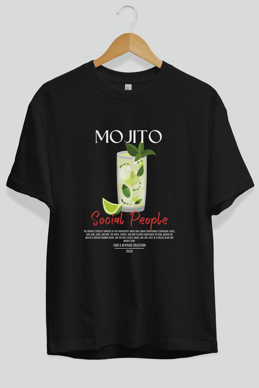 Mojıto Kokteyl Serisi ön Baskılı Oversize t-shirt Erkek Kadın %100 Pamuk Bisiklet Yaka tişort