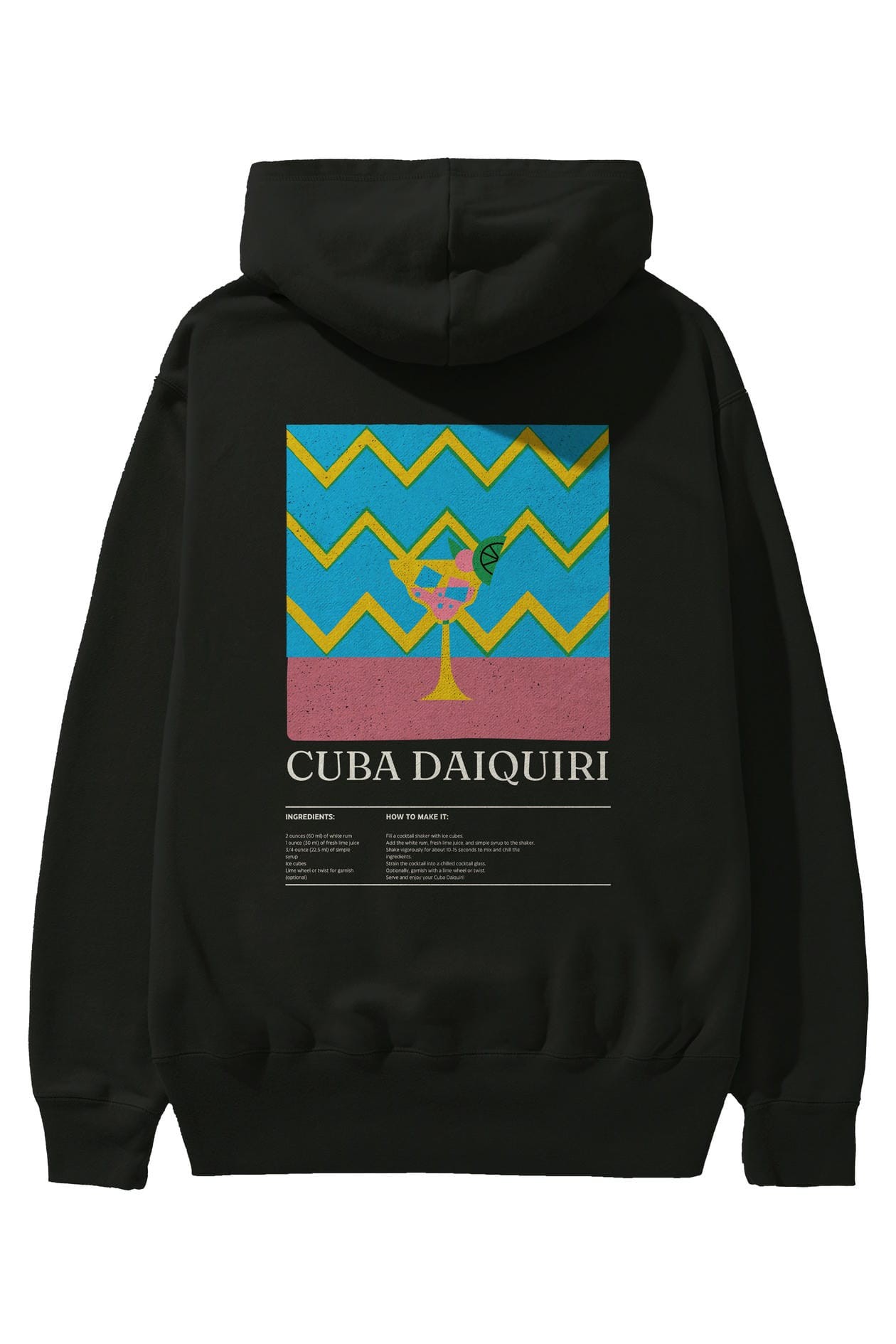 Cuba Daiquiri Kokteyl Arka Baskılı Hoodie Oversize Kapüşonlu Sweatshirt Erkek Kadın