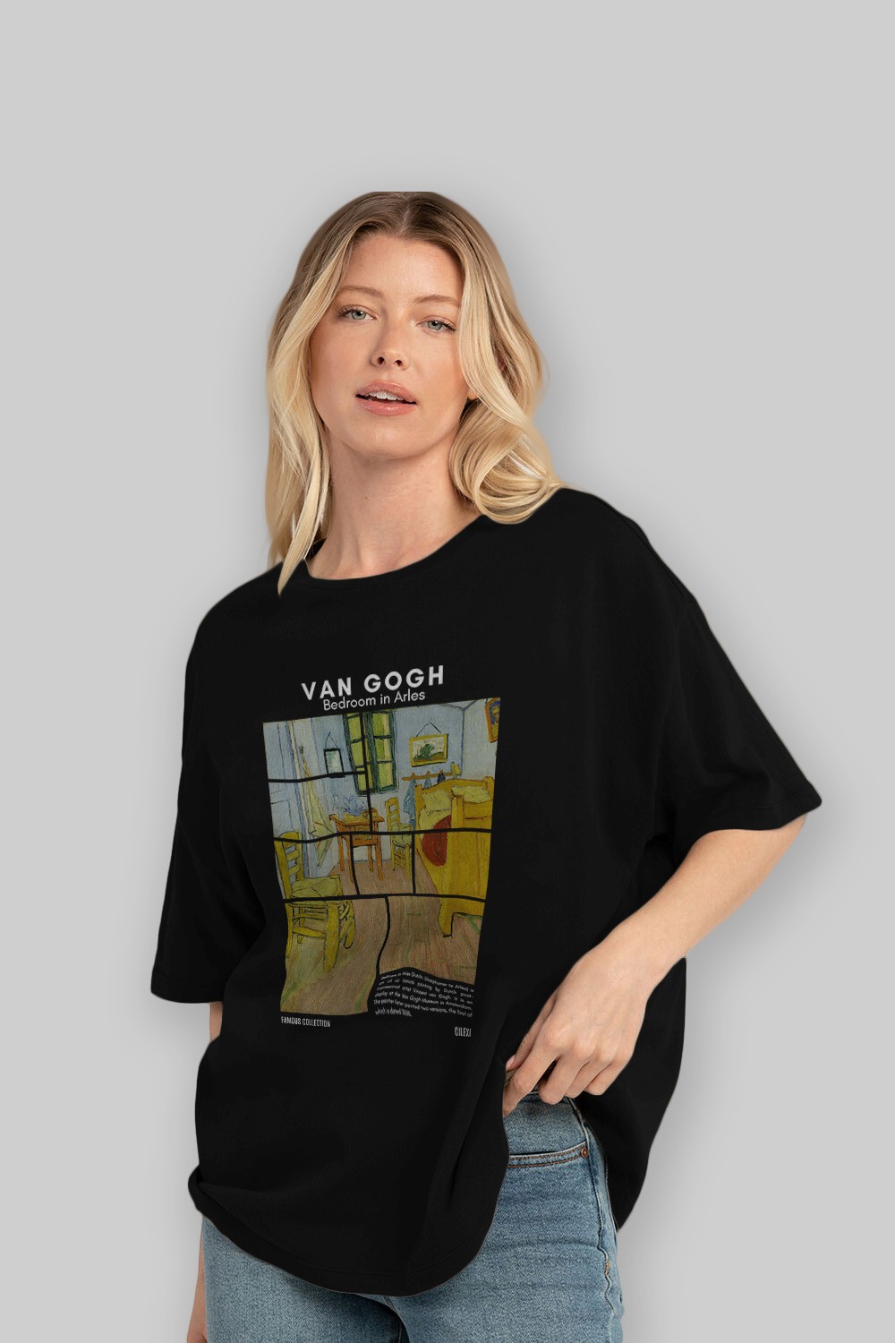 Van Gogh ön Baskılı Oversize t-shirt Erkek Kadın Bisiklet Yaka Pamuk tişort
