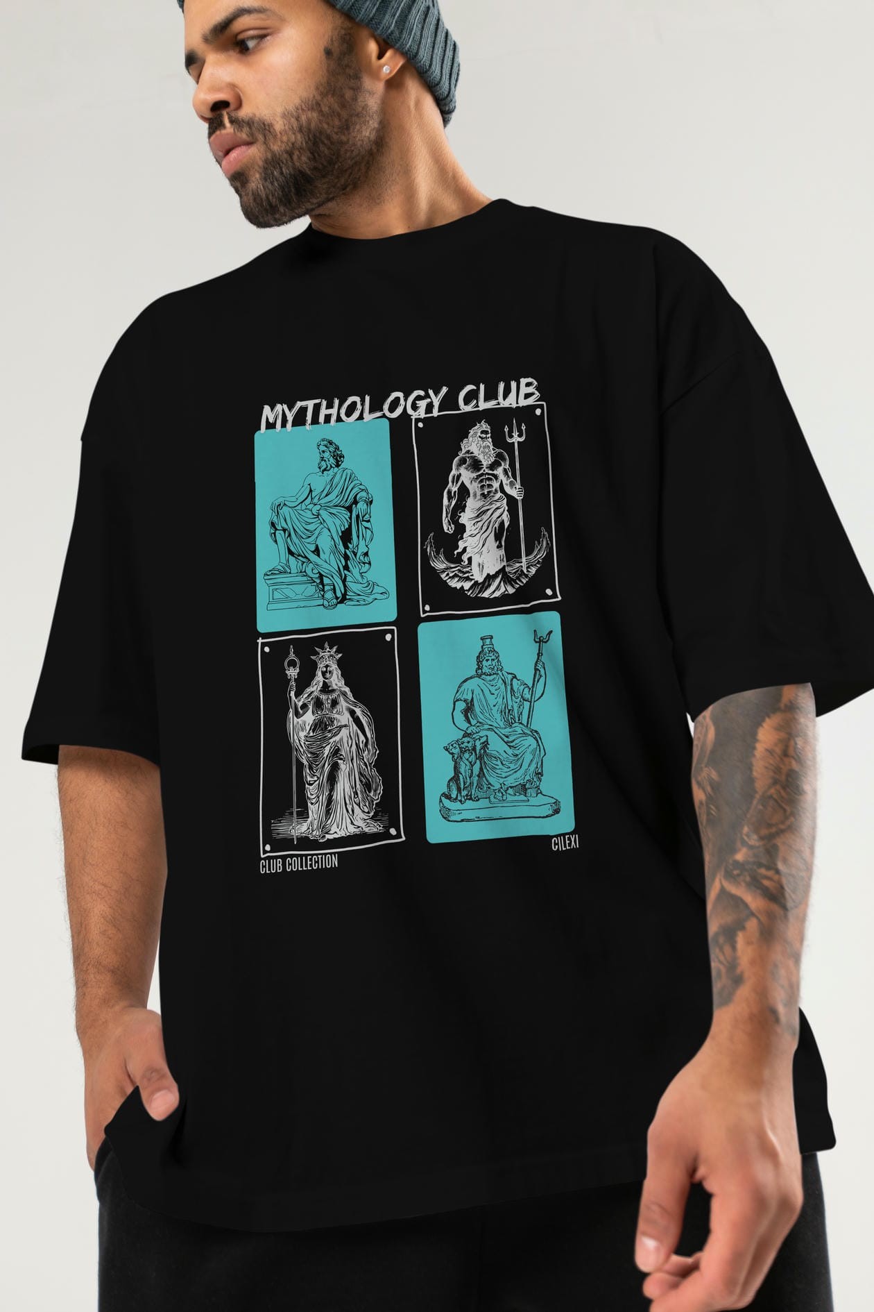 Mythology Club ön Baskılı Oversize t-shirt Erkek Kadın %100 Pamuk Bisiklet Yaka tişort