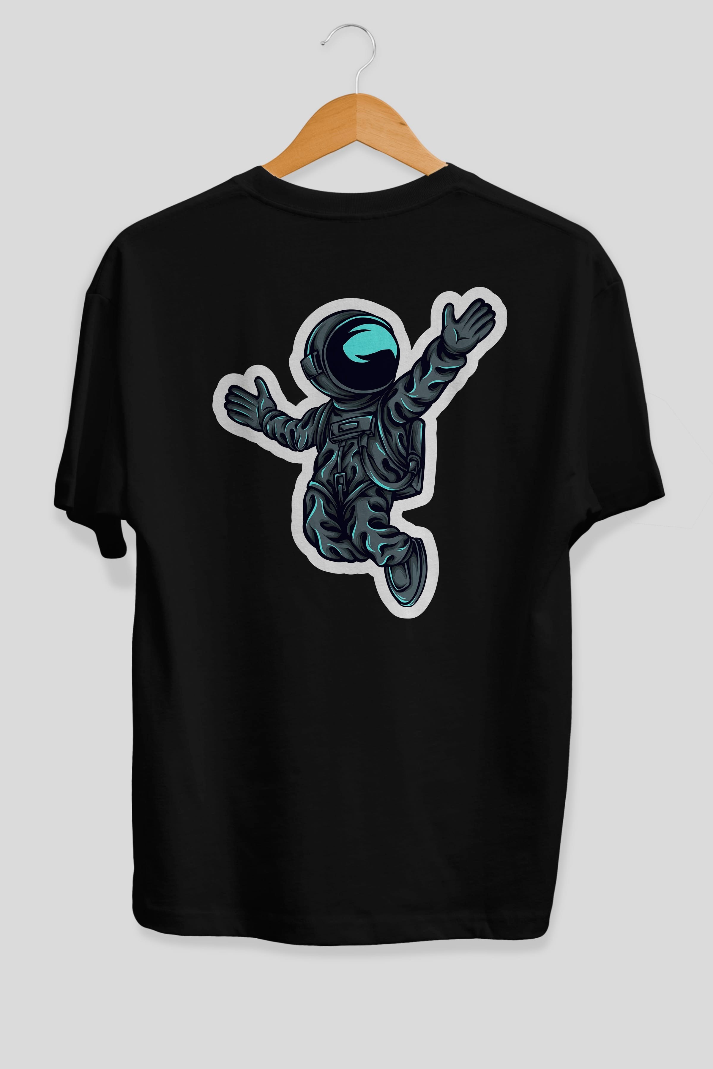 Happy Astronaut Sticker Arka Baskılı Oversize t-shirt Erkek Kadın Unisex