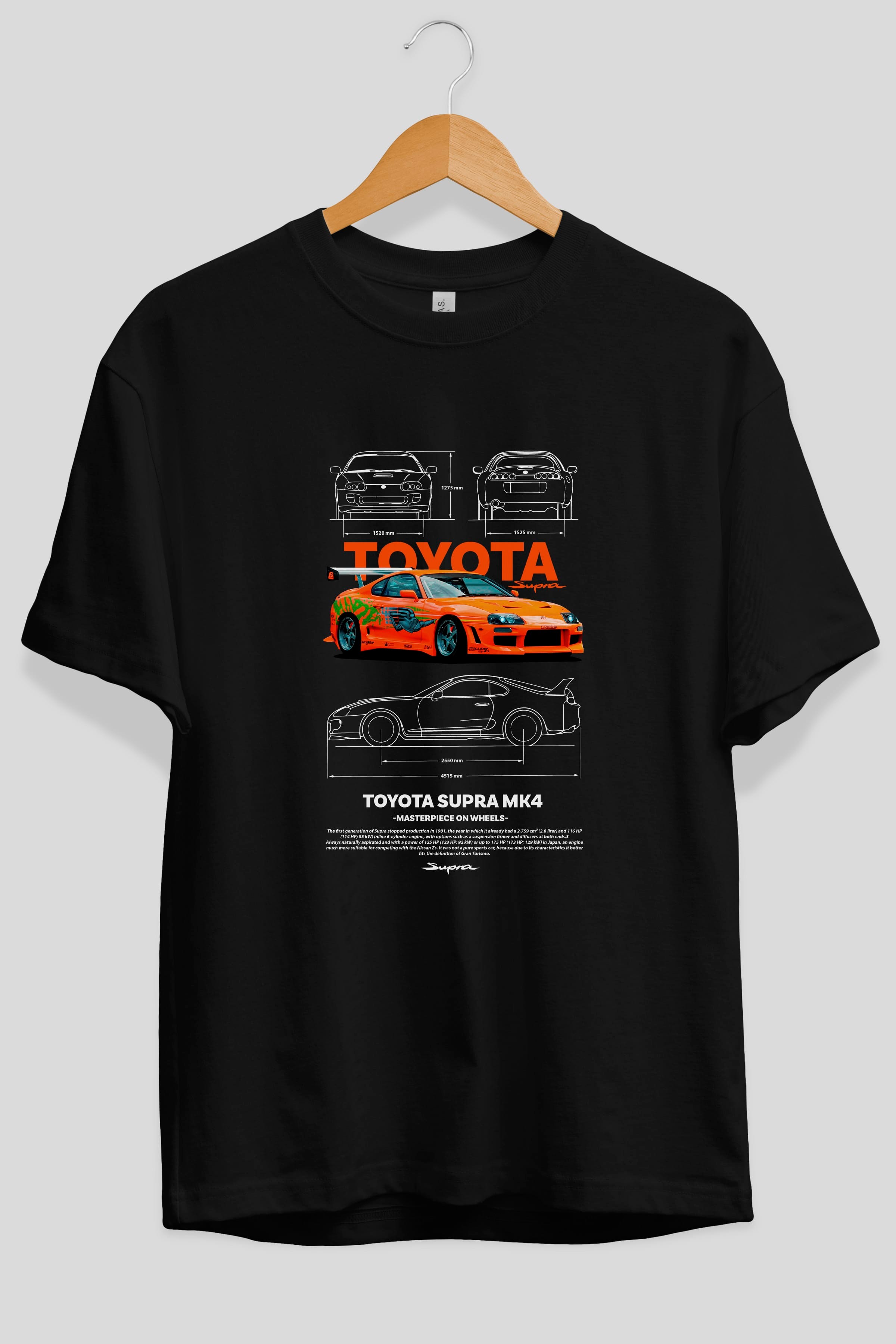 Toyota SUPRA MK4 3 Ön Baskılı Oversize t-shirt Erkek Kadın Unisex %100 Pamuk Bisiklet Yaka tişort