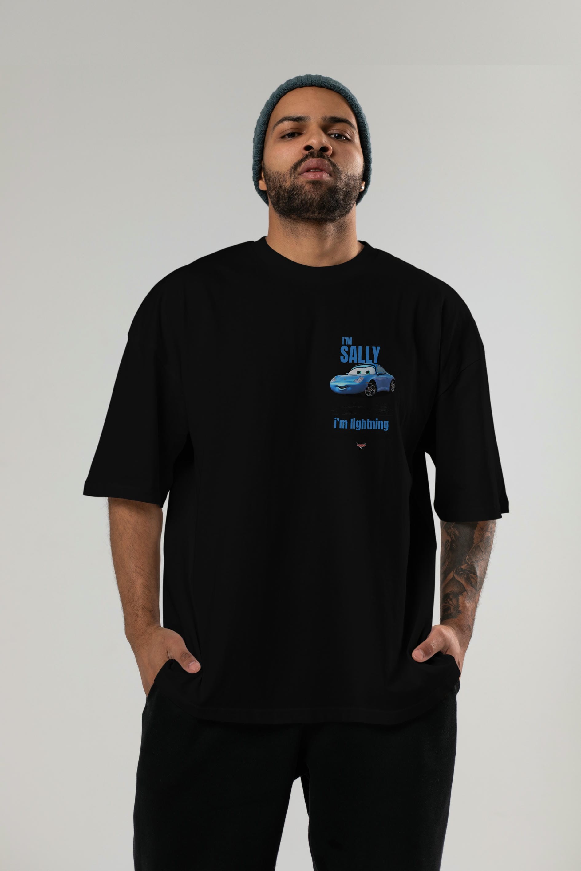 i am SALLY , i am lightning Ön Sol Baskılı Oversize t-shirt Erkek Kadın Unisex %100 Pamuk Bisiklet Yaka tişort
