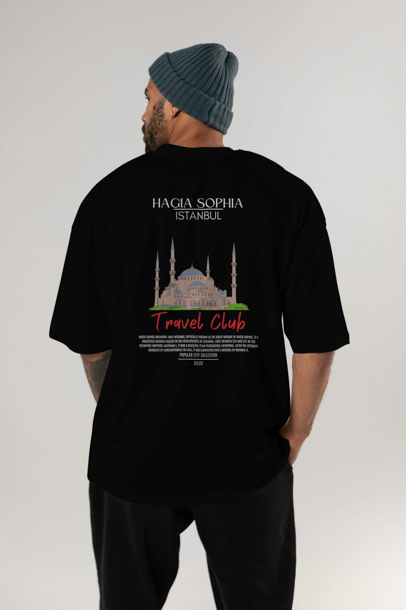 Hagia Sophia İstanbul Arka Baskılı Oversize t-shirt Erkek Kadın Pamuk Bisiklet Yaka tişort