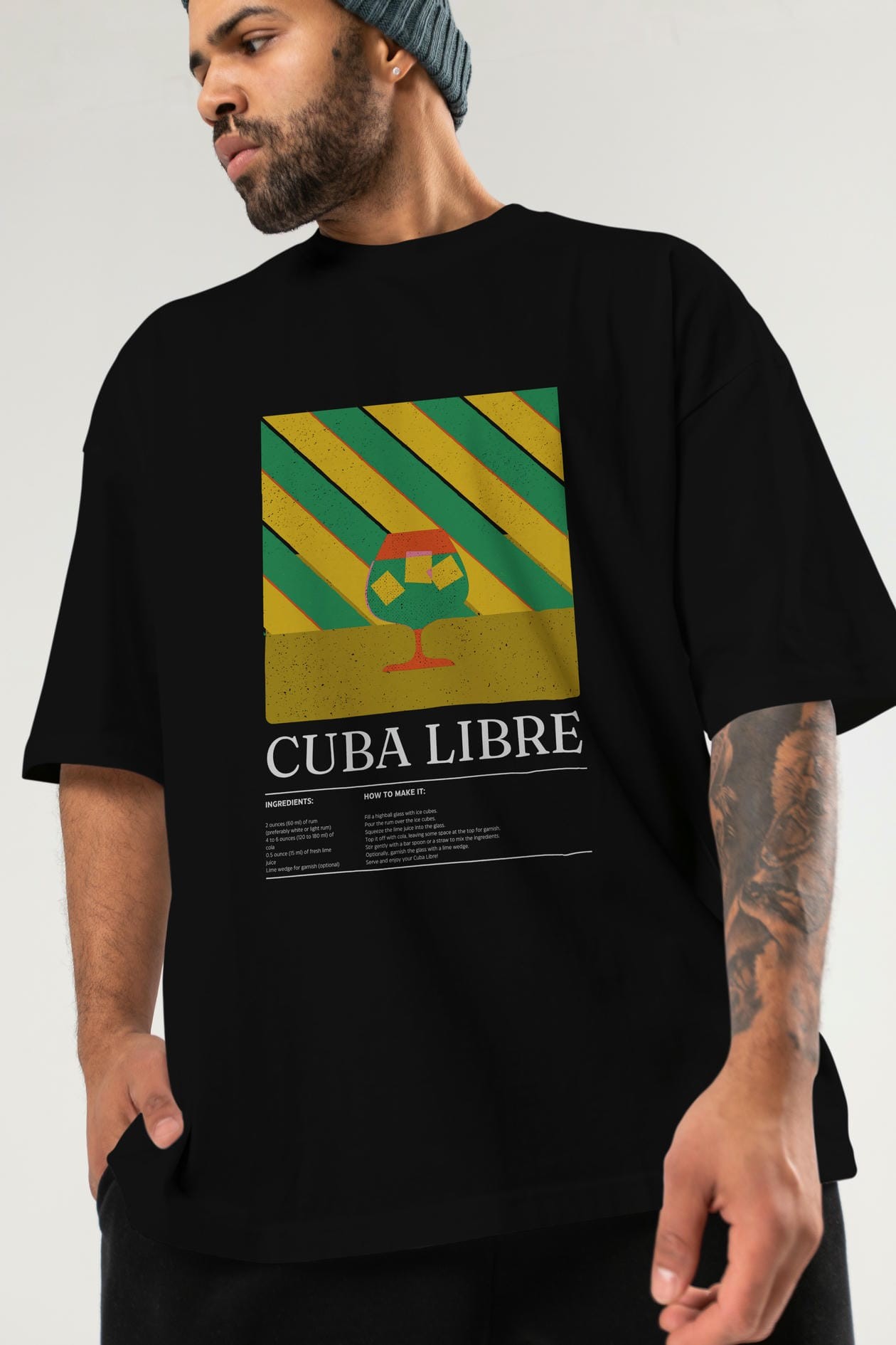 Cuba Libre Kokteyl Ön Baskılı Oversize t-shirt Erkek Kadın %100 Pamuk Bisiklet Yaka tişort