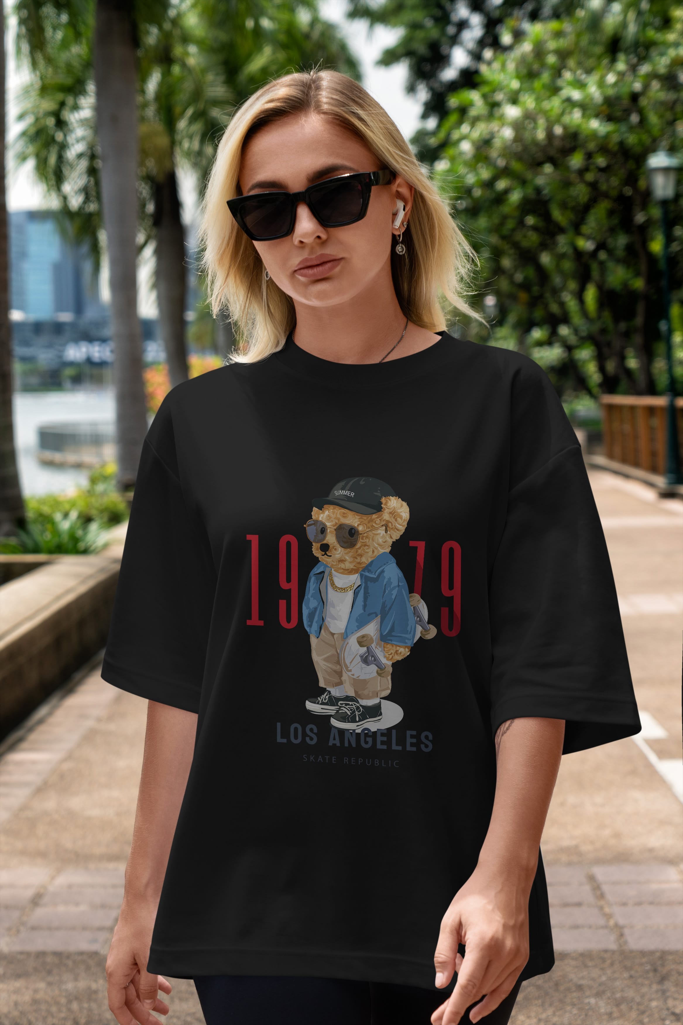 Teddy Bear Los Angeles Ön Baskılı Oversize t-shirt Erkek Kadın Unisex %100 Pamuk