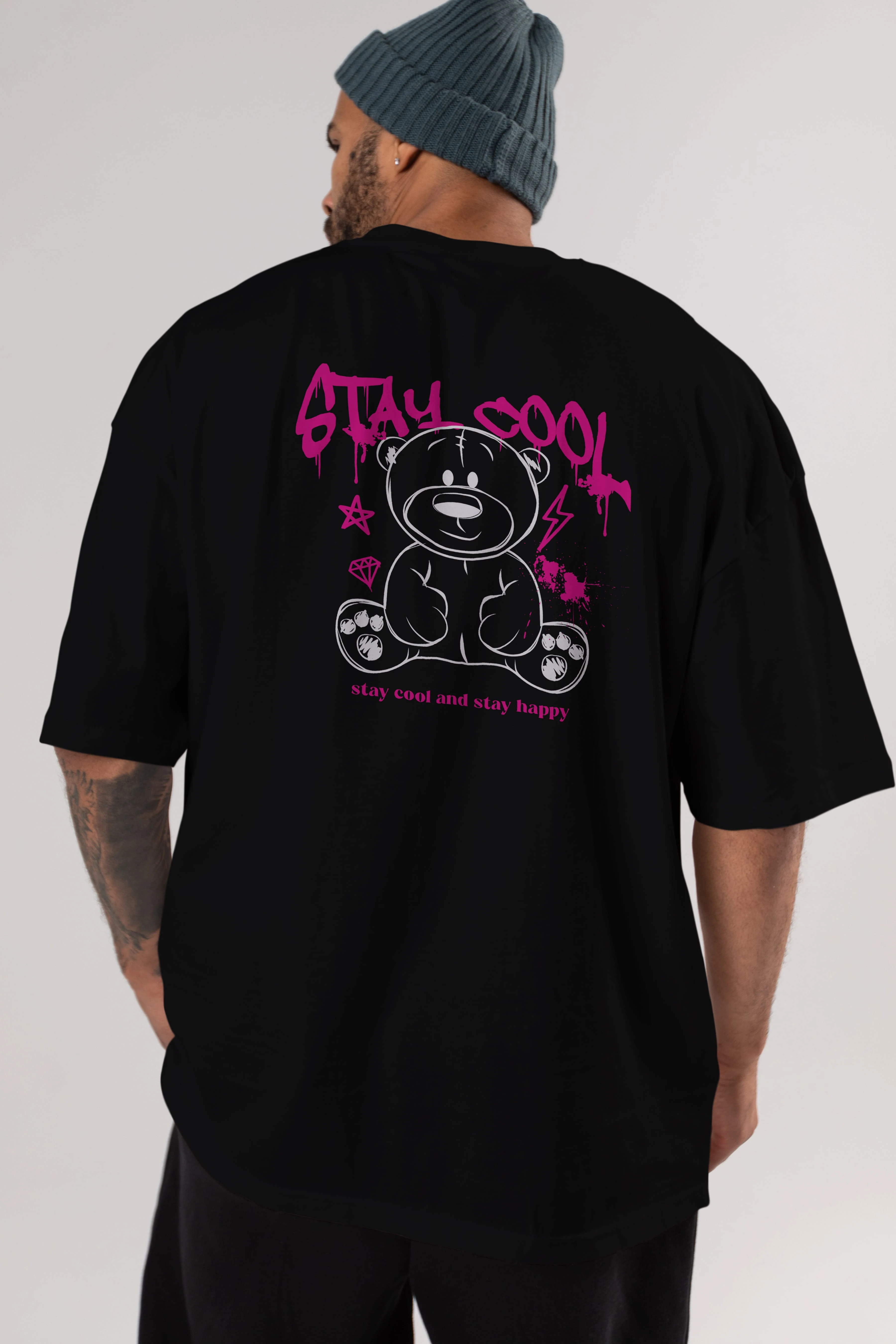 Teddy Bear Stay Cool Arka Baskılı Oversize t-shirt Erkek Kadın Unisex