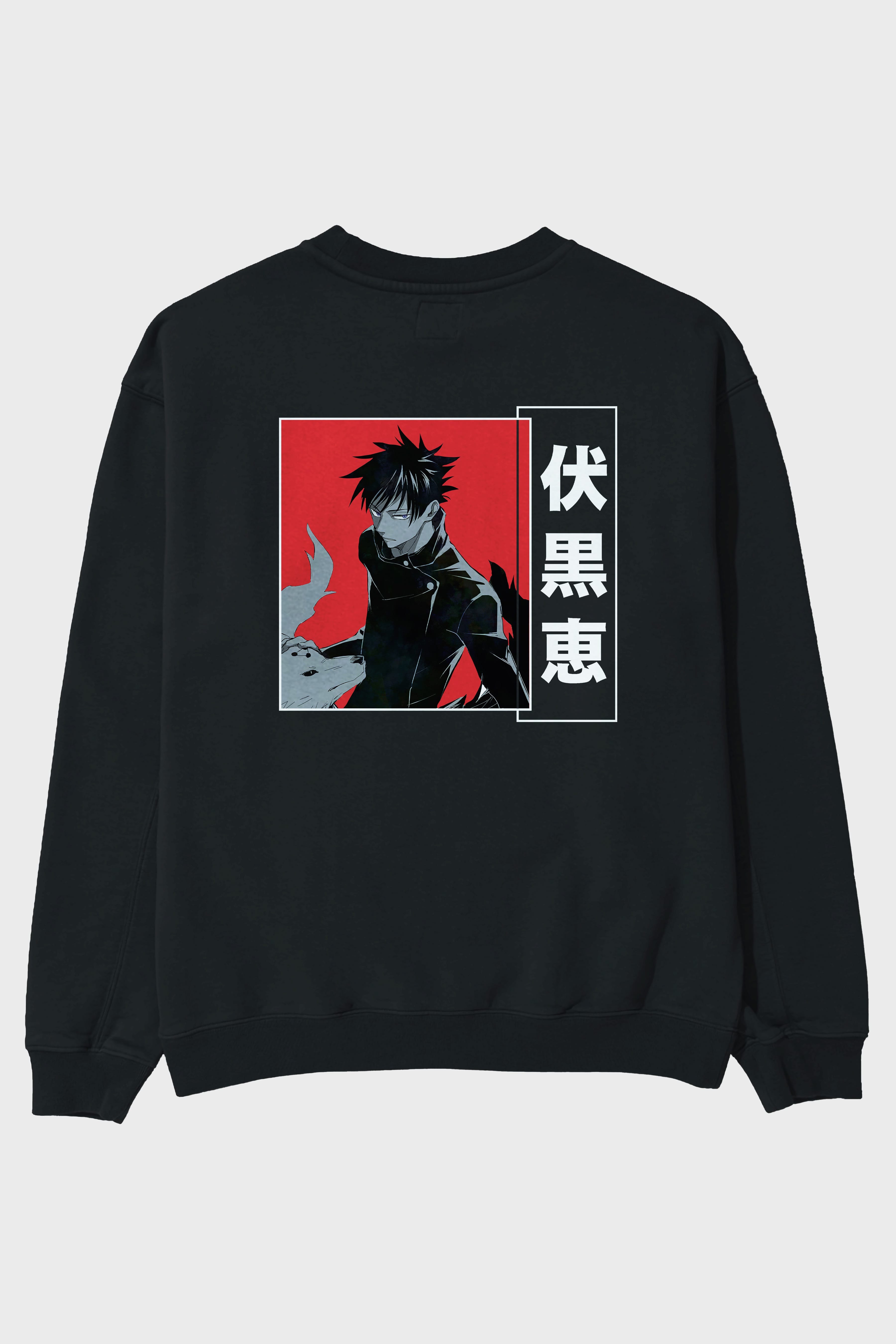 Megumi Fushiguro Anime Arka Baskılı Oversize Sweatshirt Erkek Kadın Unisex