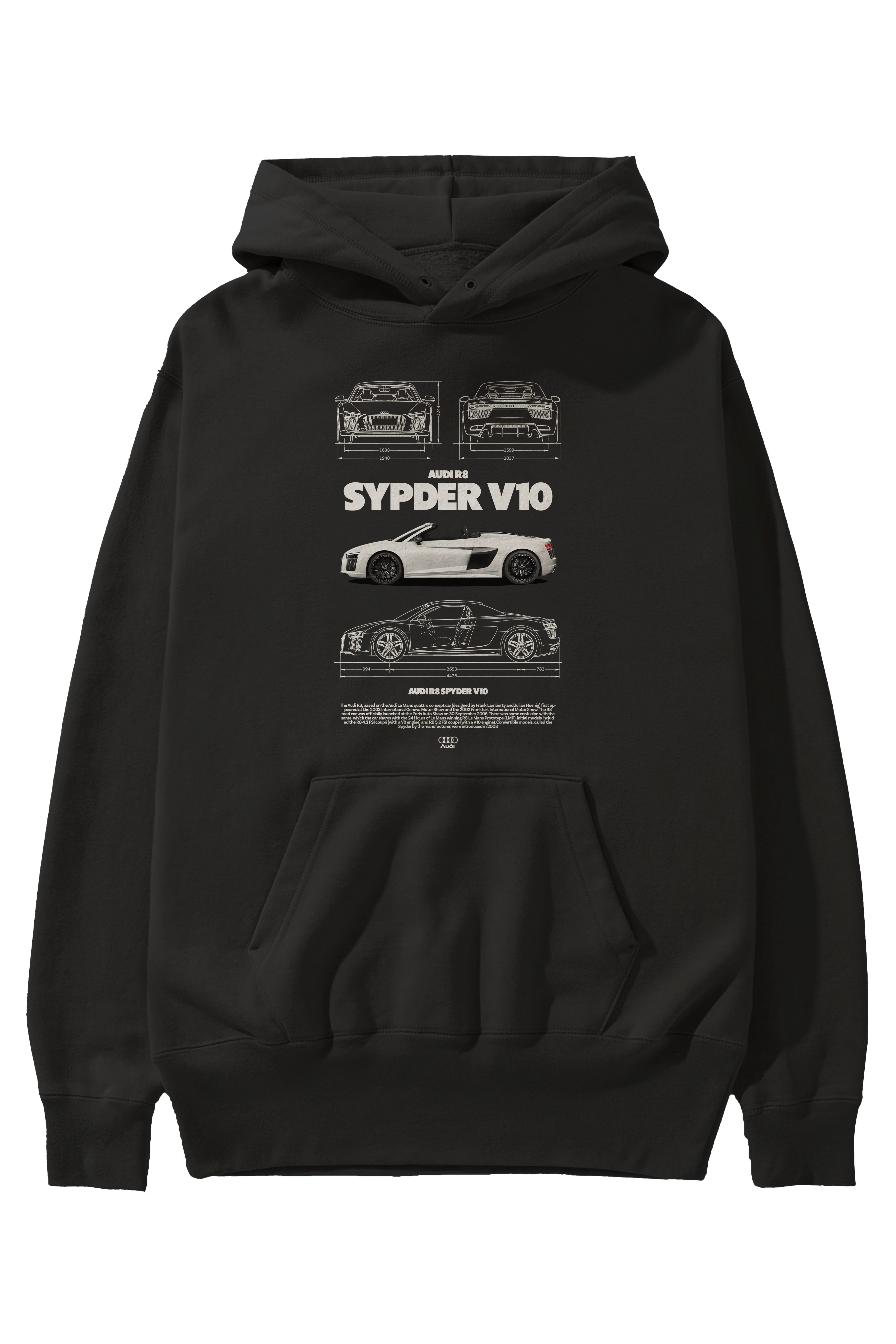 Audi R8 SPYDER Ön Baskılı Hoodie Oversize Kapüşonlu Sweatshirt Erkek Kadın Unisex