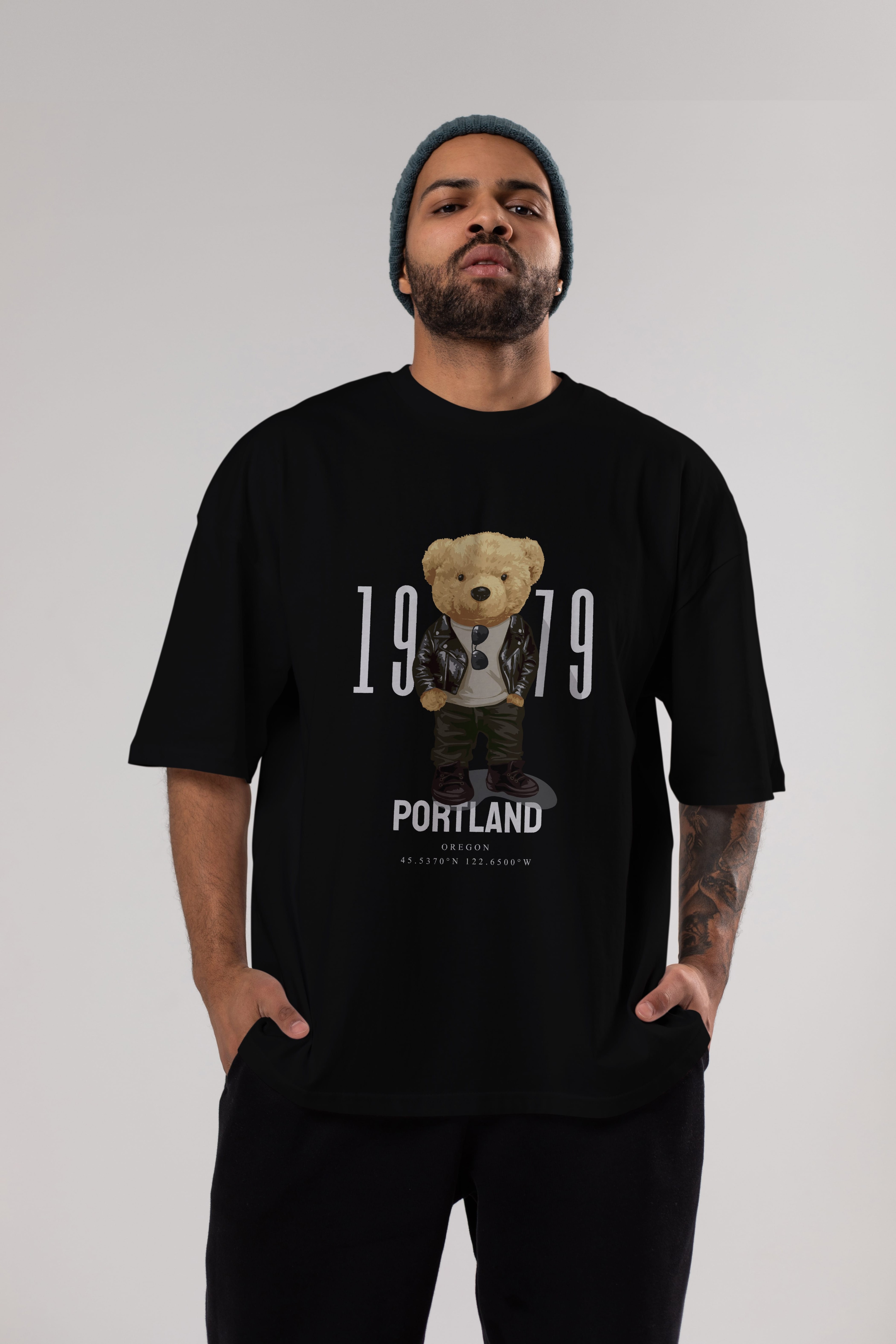 Teddy Bear Portland Ön Baskılı Oversize t-shirt Erkek Kadın Unisex %100 Pamuk