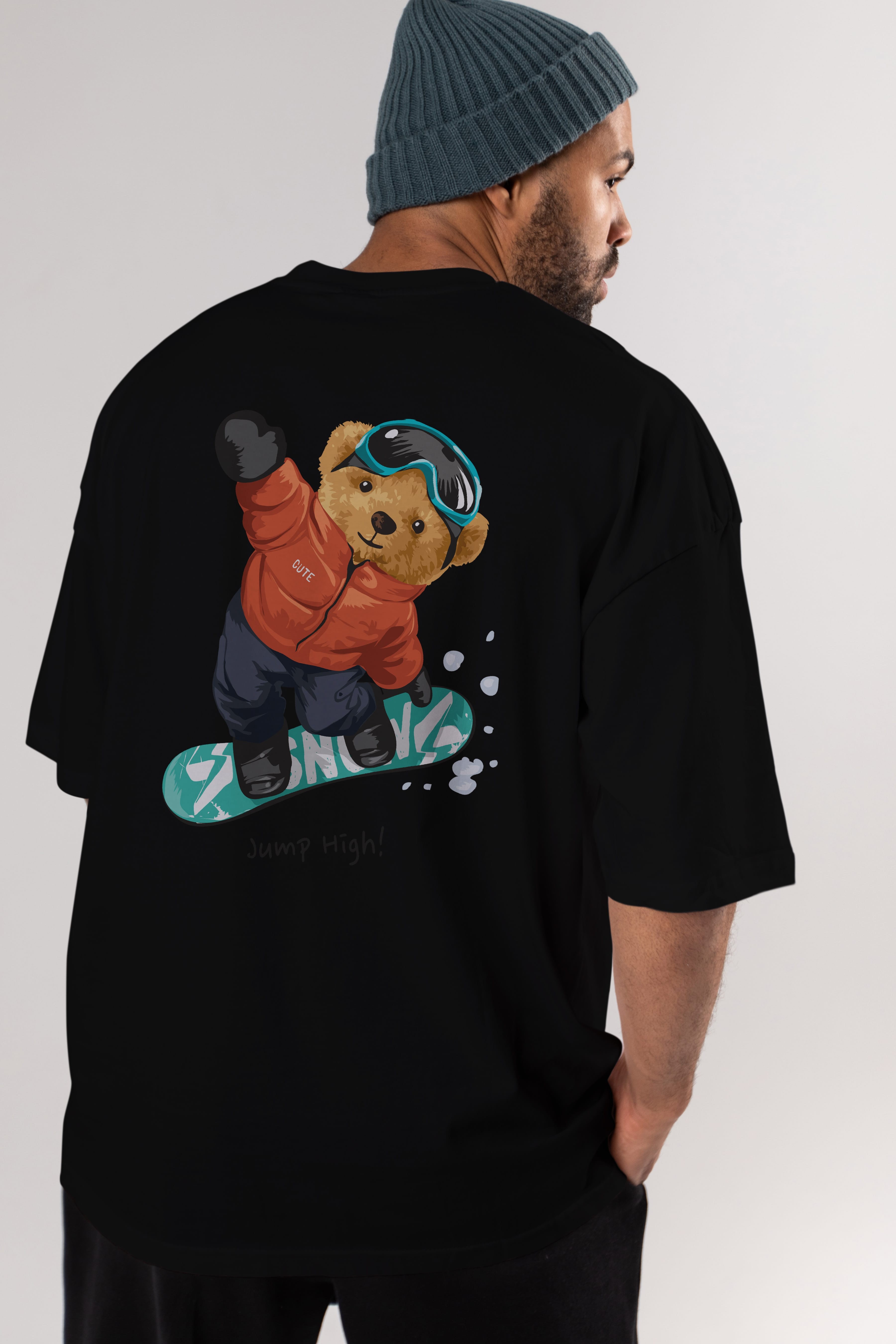Teddy Bear Jump High Arka Baskılı Oversize t-shirt Erkek Kadın Unisex %100 Pamuk