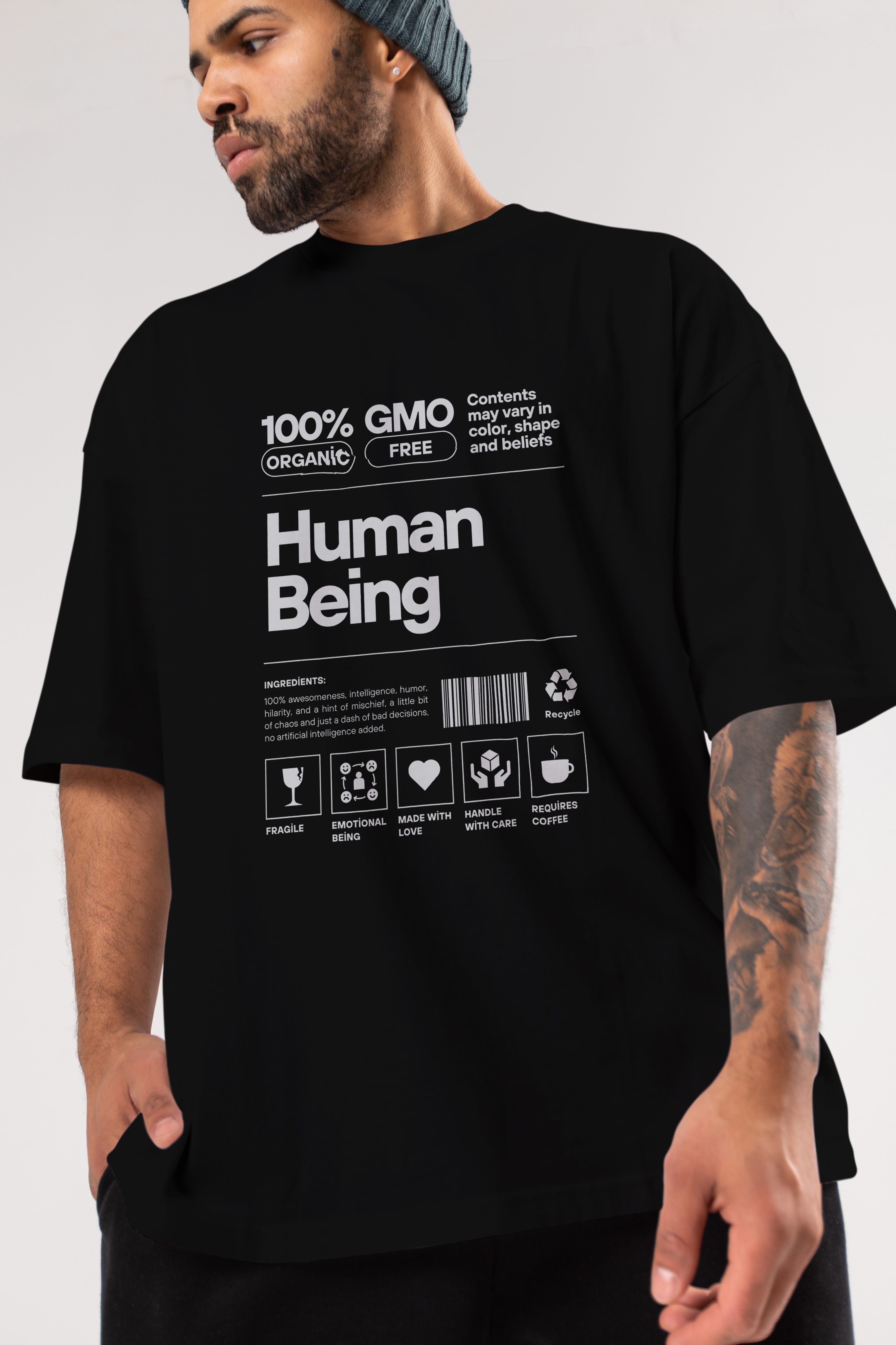 Human Being Ön Baskılı Oversize t-shirt Erkek Kadın Unisex