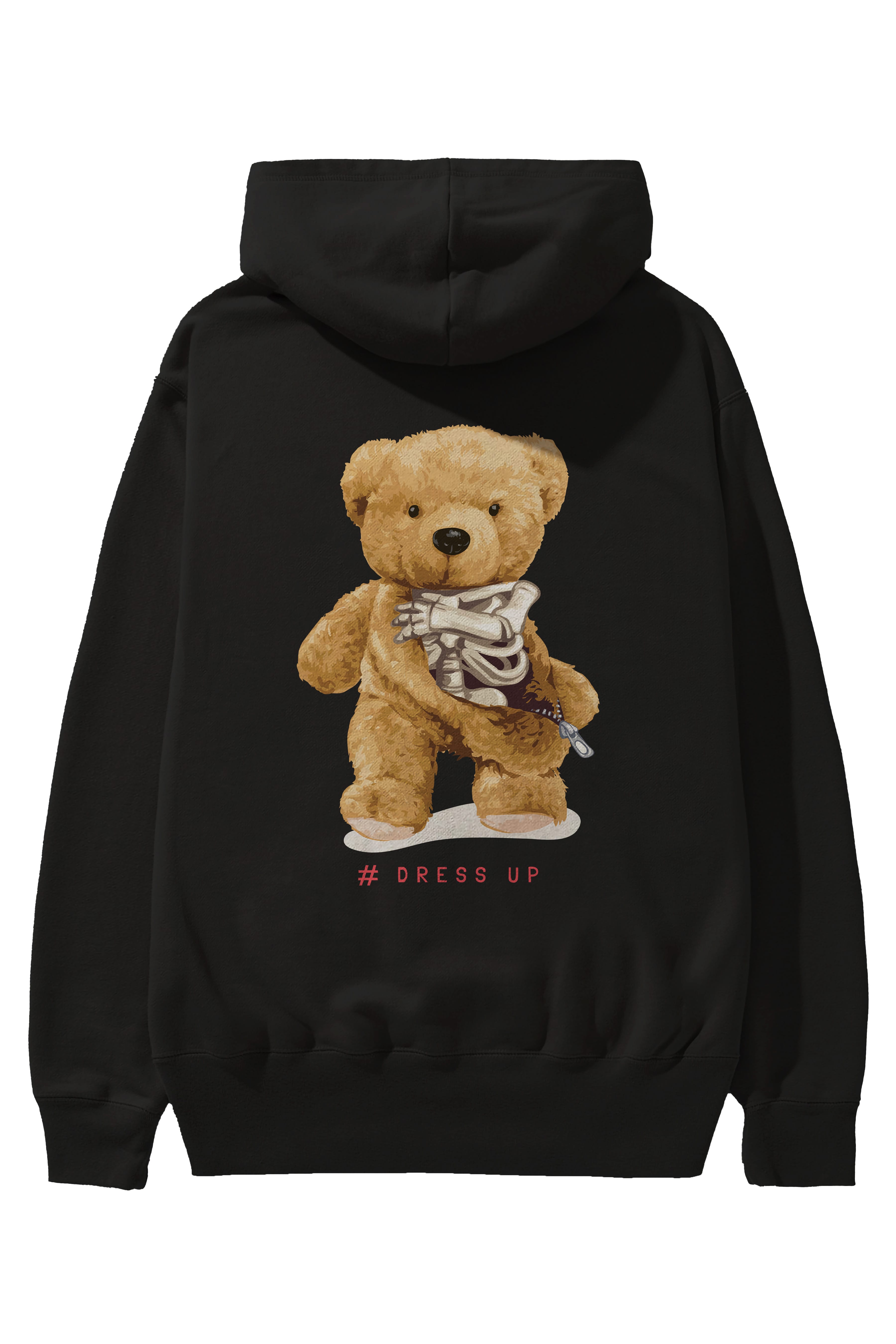 Teddy Bear Dress Up Arka Baskılı Hoodie Oversize Kapüşonlu Sweatshirt Erkek Kadın Unisex