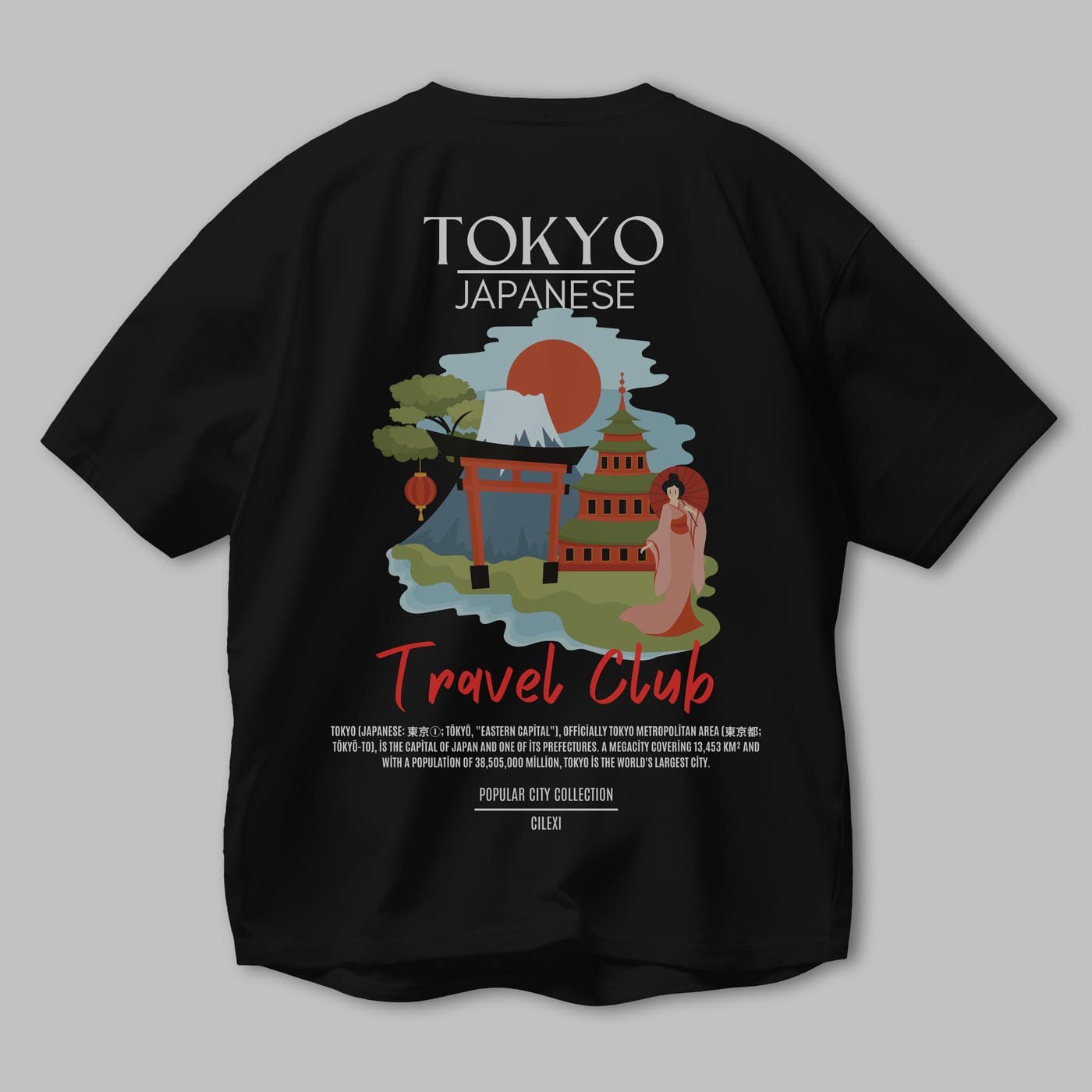 Tokyo Japanese Arka Baskılı Oversize t-shirt Erkek Kadın Pamuk Bisiklet Yaka tişort