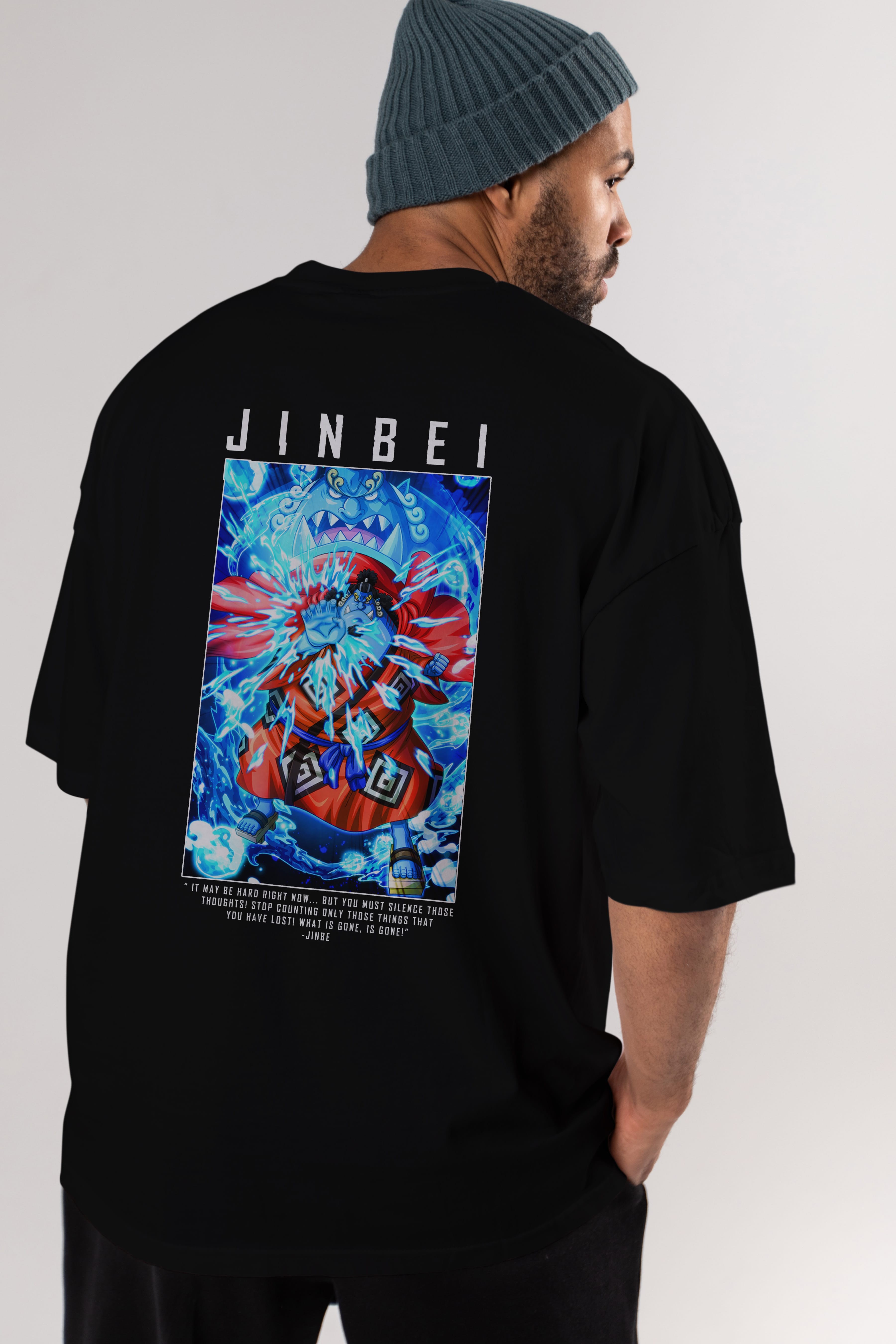 Jinbei Anime Arka Baskılı Oversize t-shirt Erkek Kadın Unisex %100 pamuk tişort