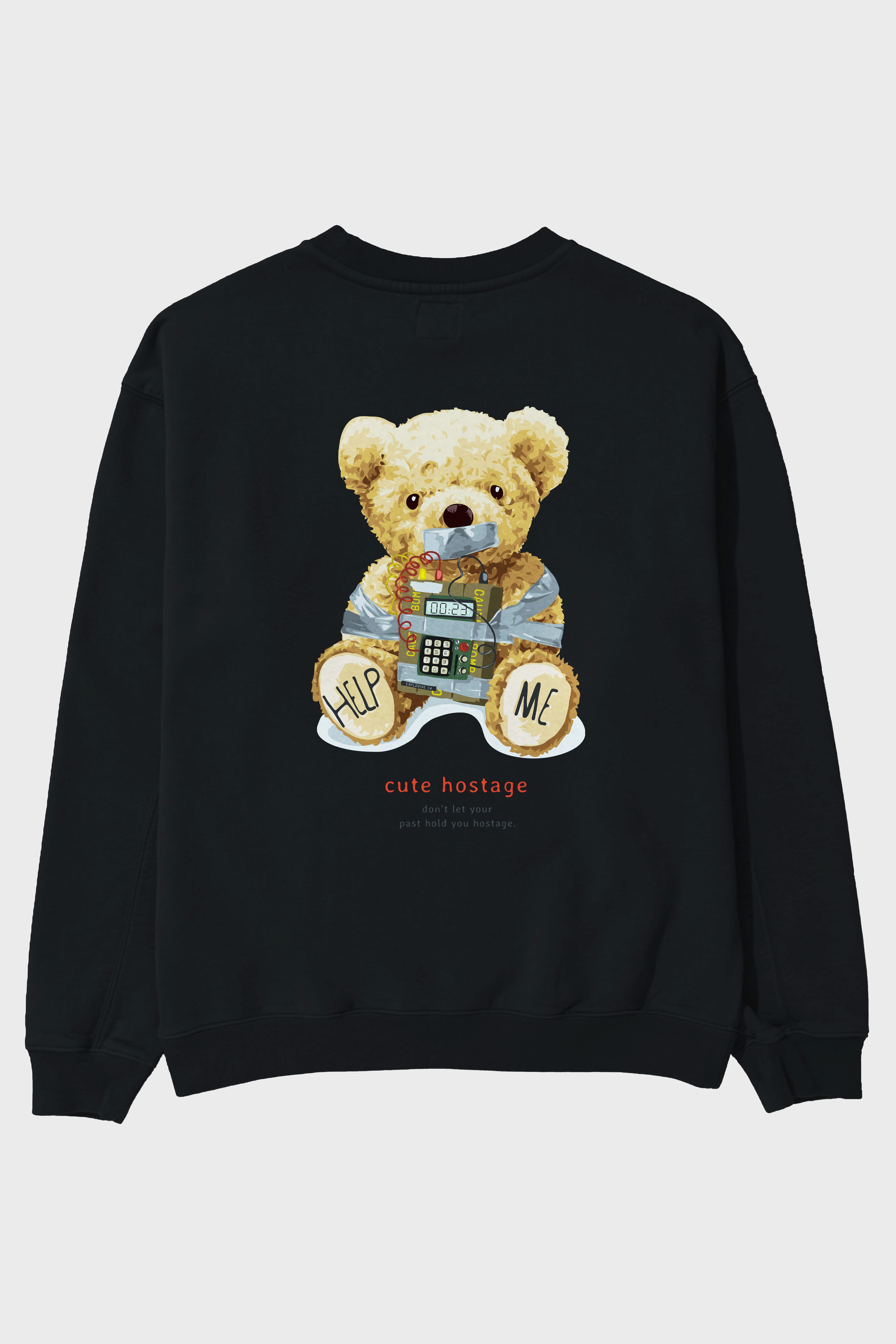 Teddy Bear Help Me Arka Baskılı Oversize Sweatshirt Erkek Kadın Unisex