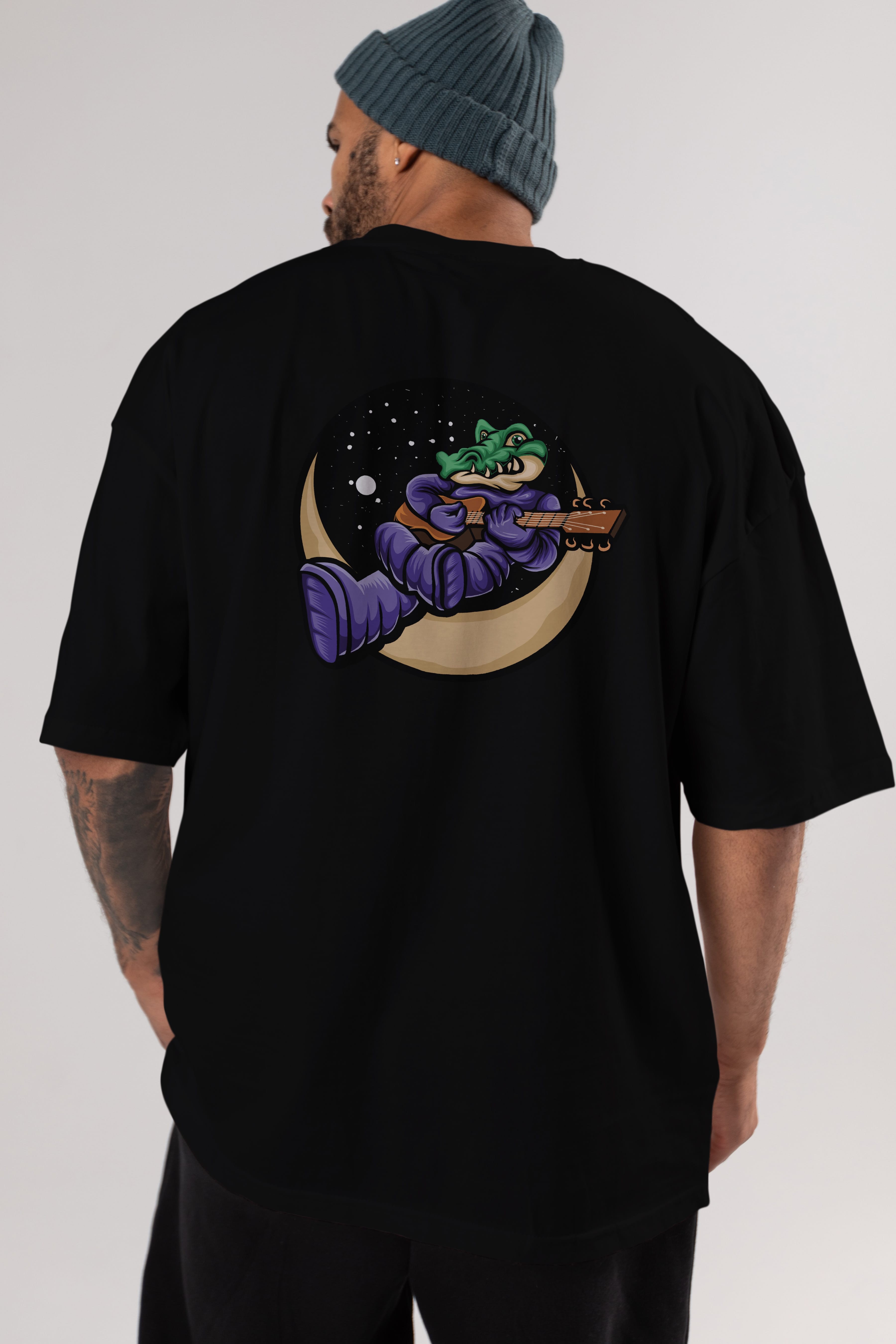 Space Crocodile Arka Baskılı Oversize t-shirt Erkek Kadın Unisex