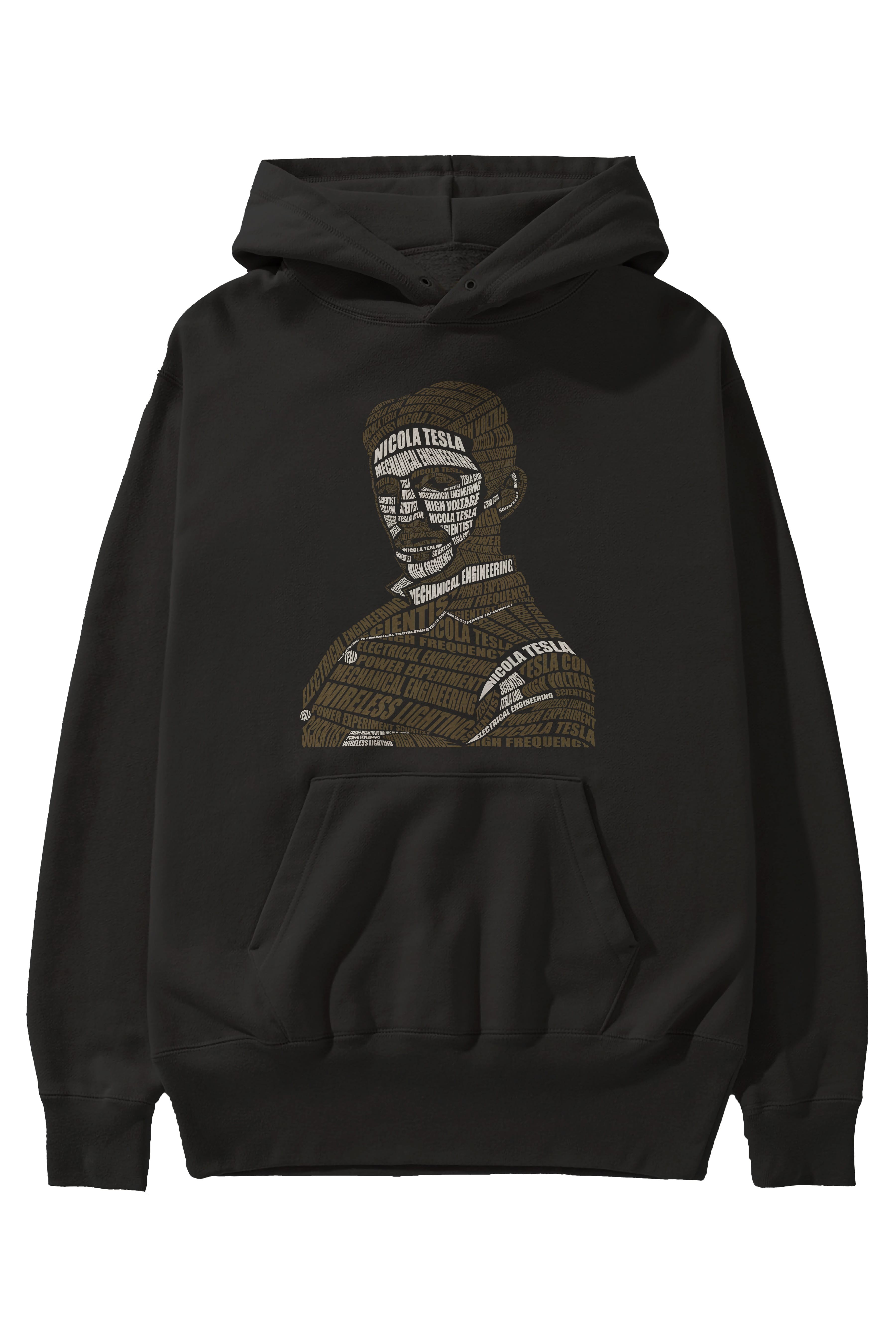 Nikola Tesla Calligram Ön Baskılı Hoodie Oversize Kapüşonlu Sweatshirt Erkek Kadın Unisex