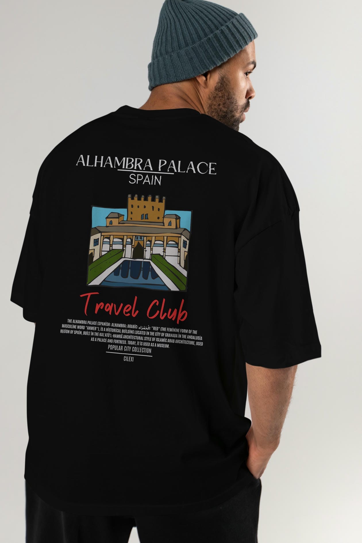 Alhambra Palace Spain Arka Baskılı Oversize t-shirt Erkek Kadın Pamuk Bisiklet Yaka tişort