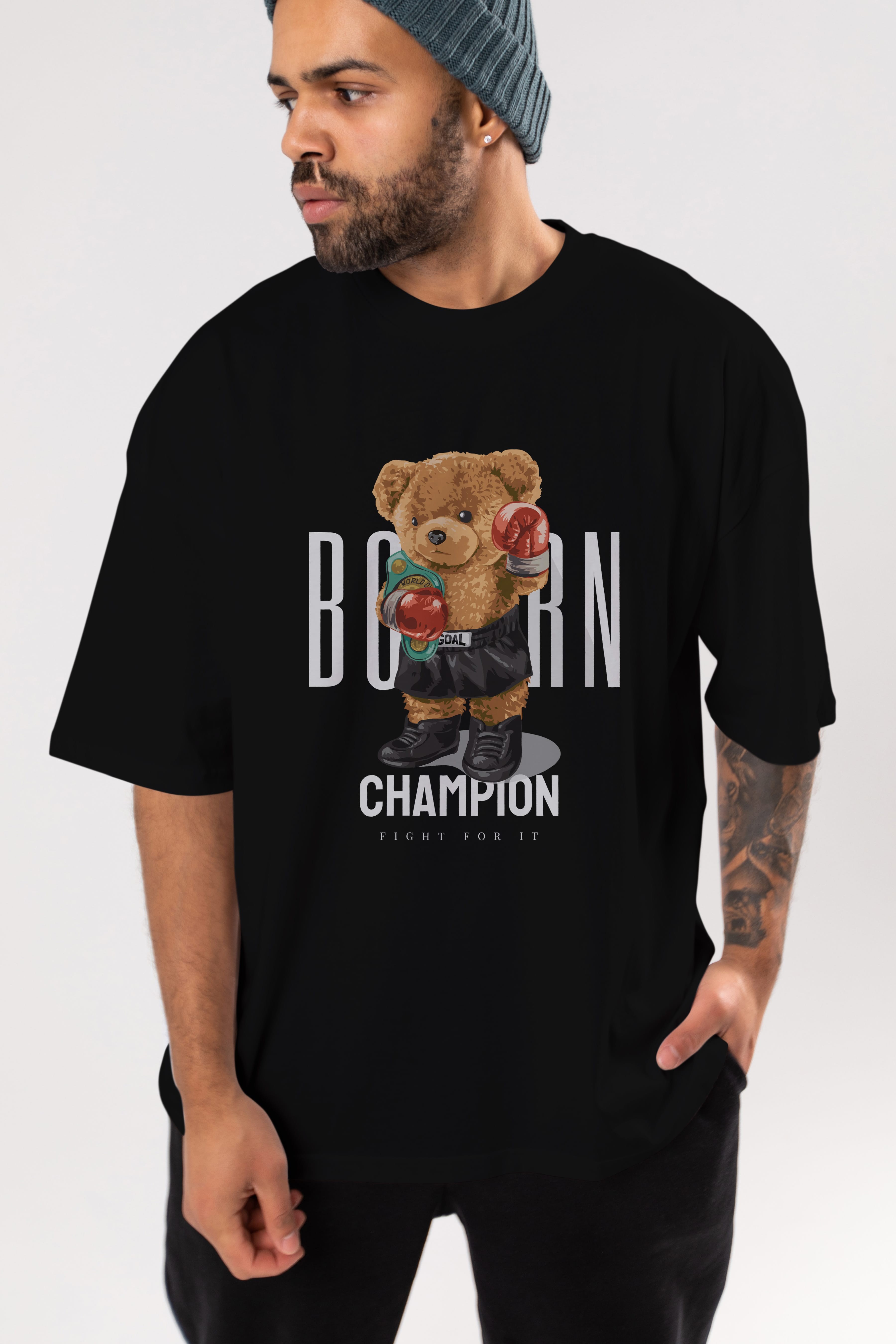 Teddy Bear Champion Ön Baskılı Oversize t-shirt Erkek Kadın Unisex %100 Pamuk