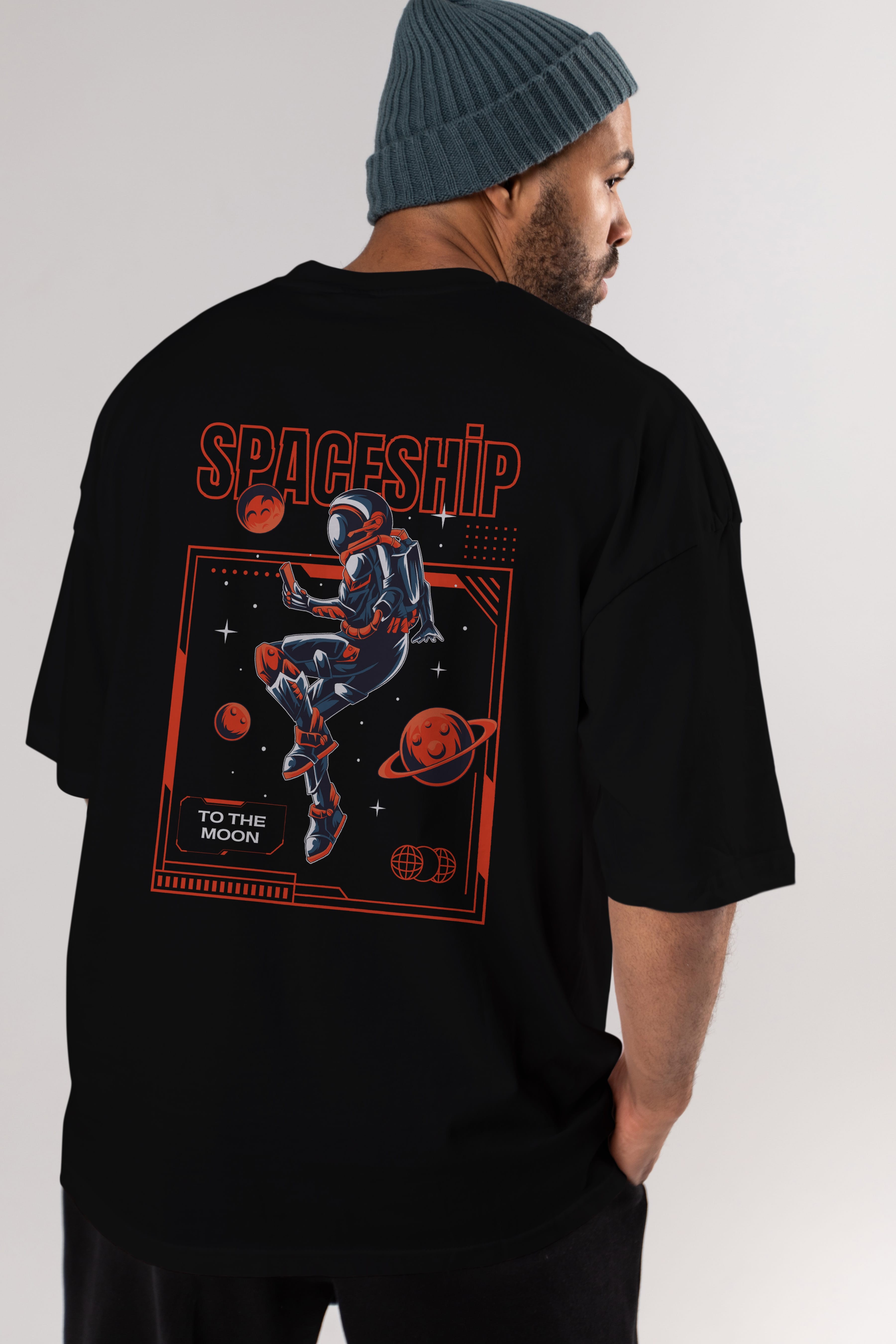 Spaceship Arka Baskılı Oversize t-shirt Erkek Kadın Unisex