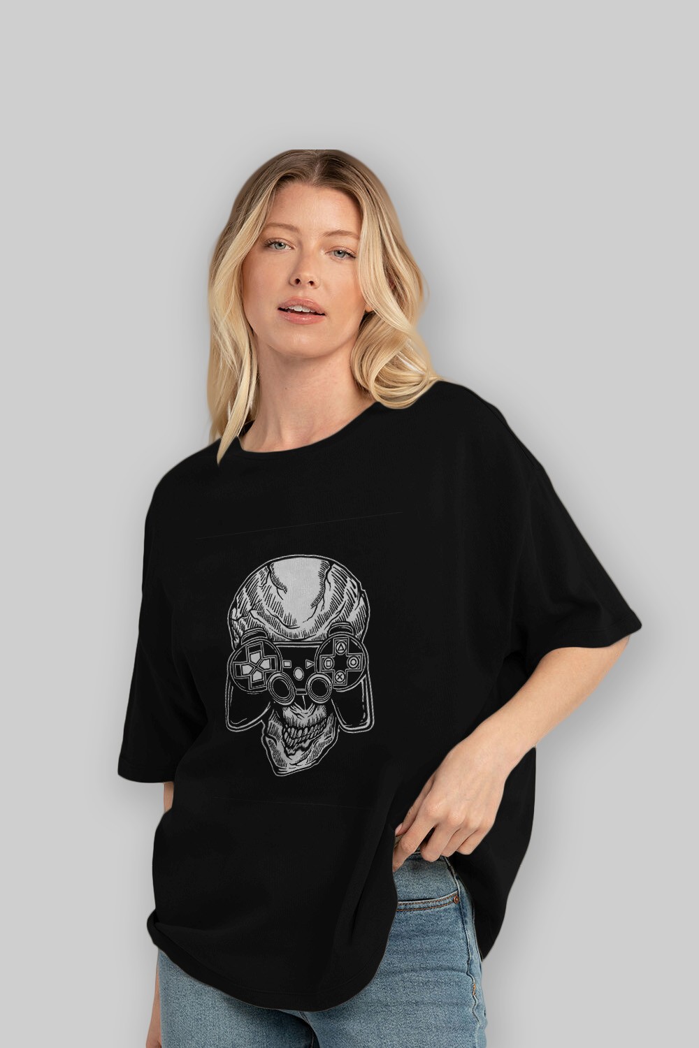 Skull Gamers Ön Baskılı Oversize t-shirt Erkek Kadın Unisex %100 Pamuk tişort