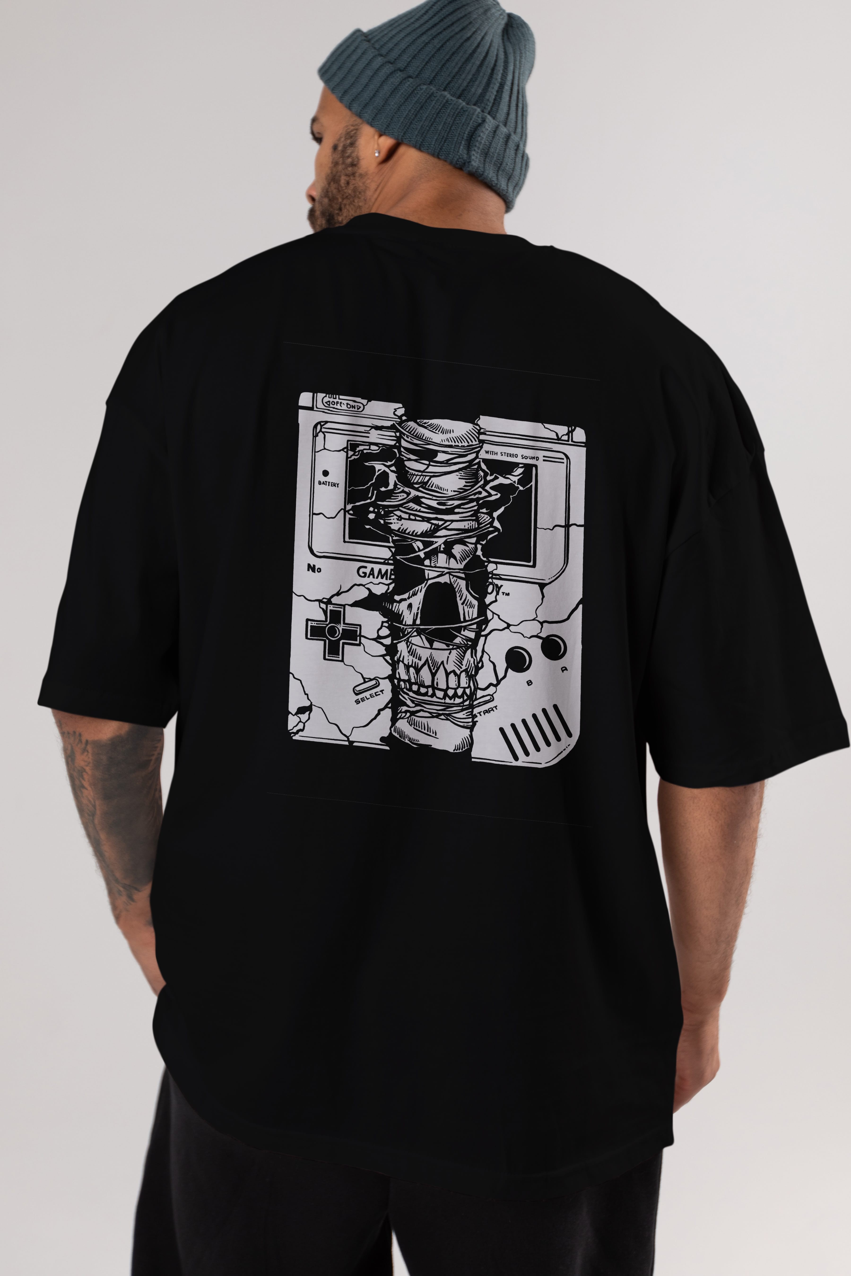 Gameboy Skull Arka Baskılı Oversize t-shirt Erkek Kadın Unisex %100 Pamuk