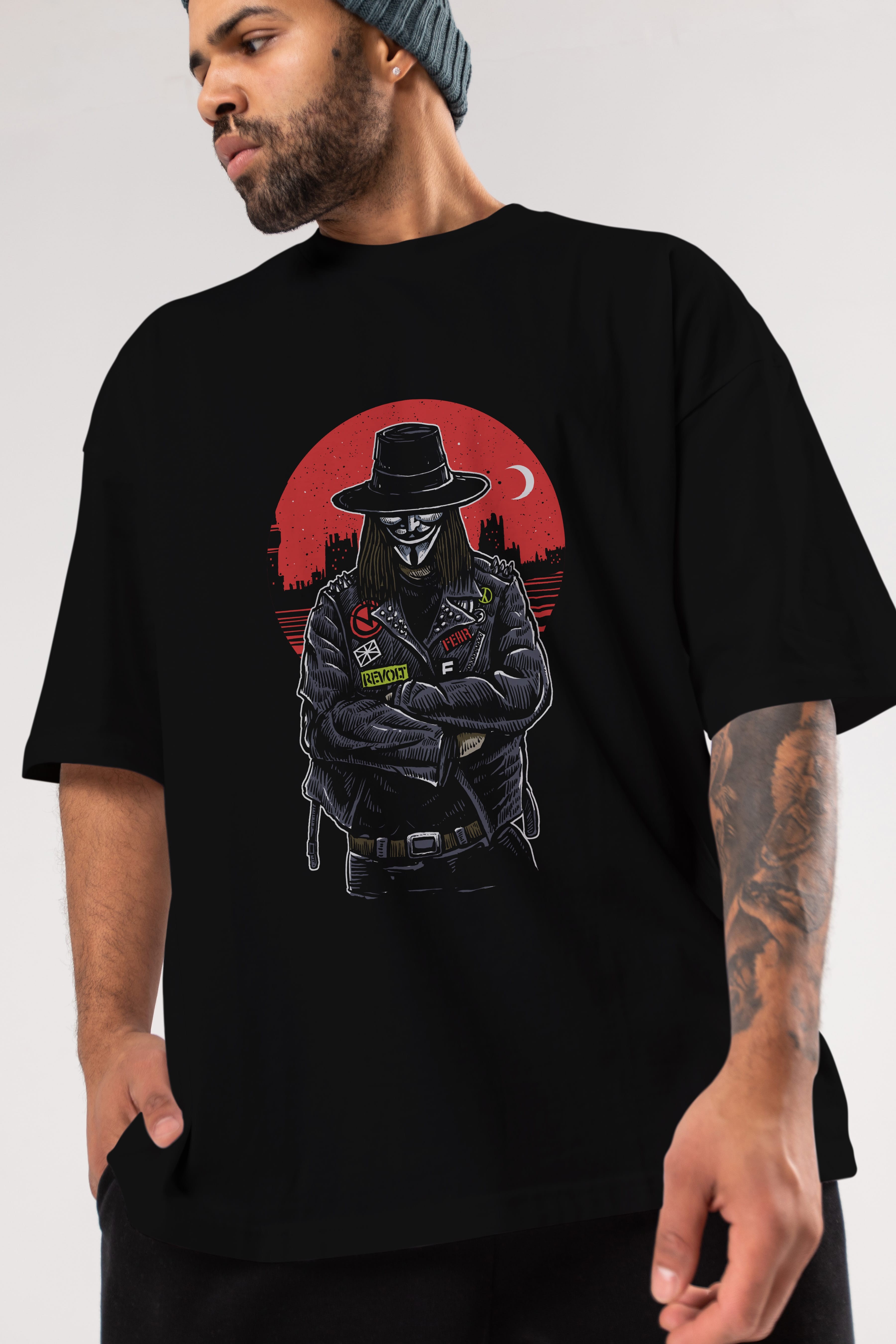 vendetta Ön Baskılı Oversize t-shirt Erkek Kadın Unisex %100 Pamuk tişort
