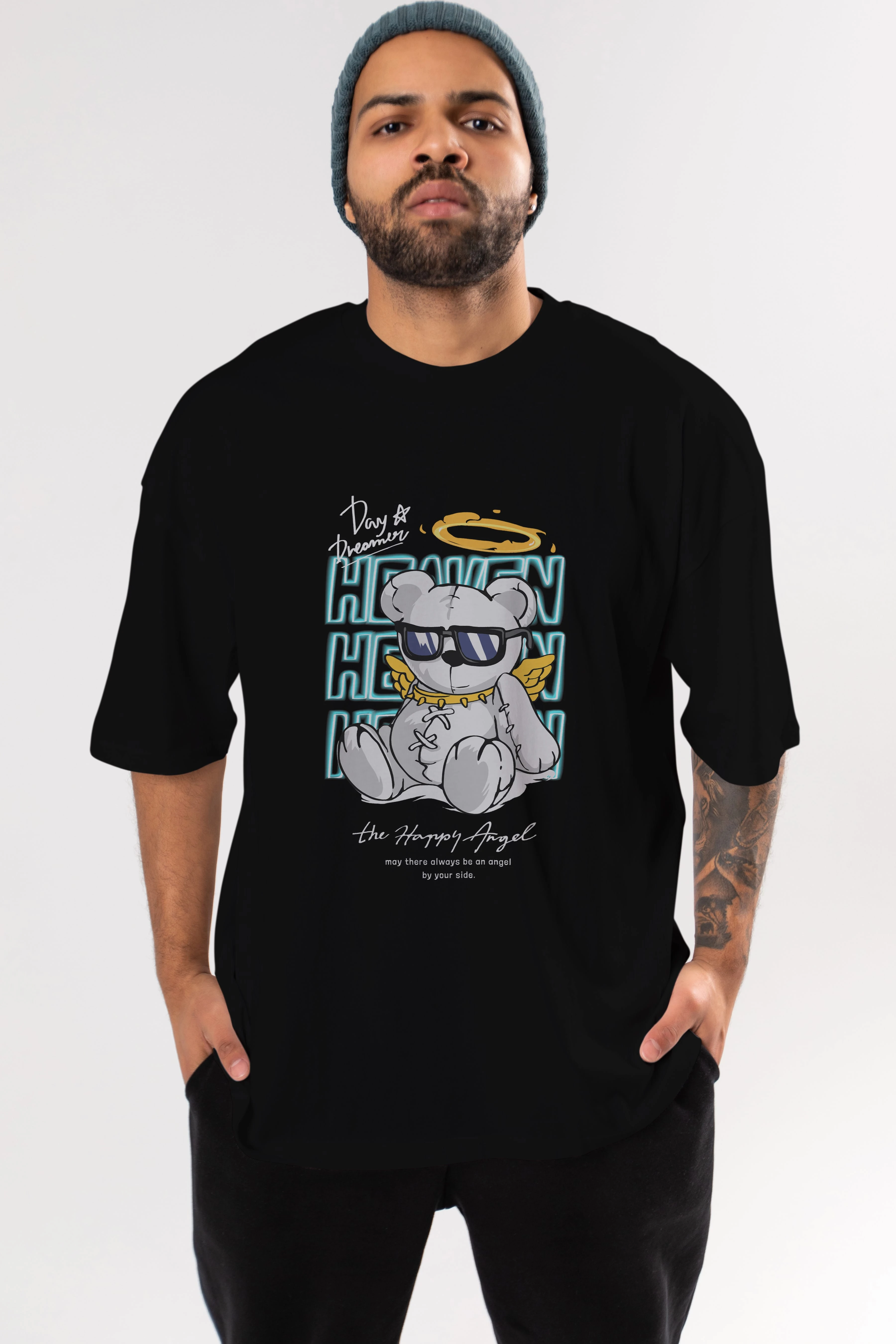 Heaven Bear Ön Baskılı Oversize t-shirt Erkek Kadın Unisex