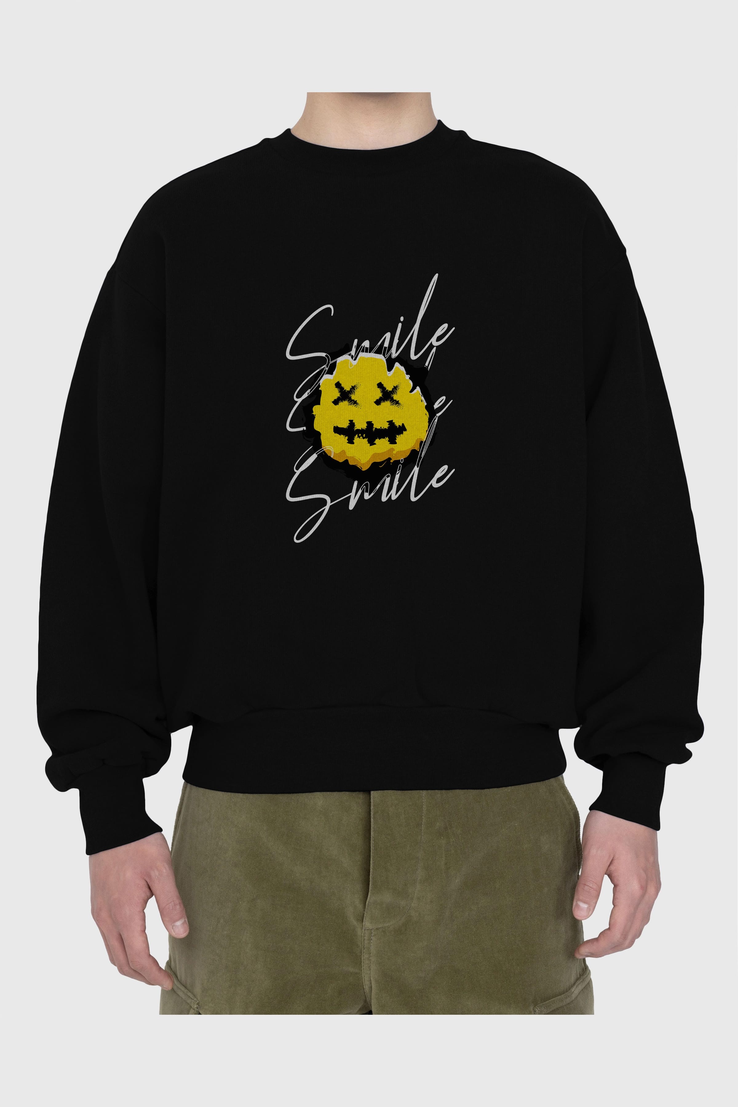 Smile Emoji Ön Baskılı Oversize Sweatshirt Erkek Kadın Unisex