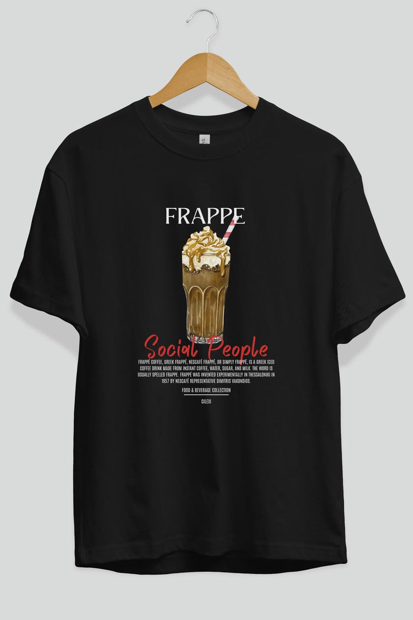 Frappe Kokteyl Serisi ön Baskılı Oversize t-shirt Erkek Kadın %100 Pamuk Bisiklet Yaka tişort