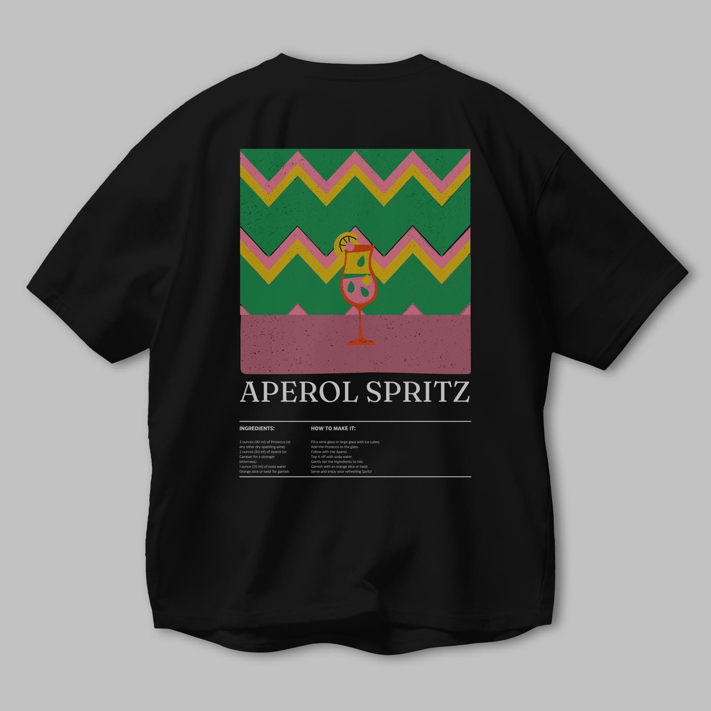Aperol Spritz Kokteyl Serisi Arka Baskılı Oversize t-shirt Erkek Kadın %100 Pamuk Bisiklet Yaka tişort