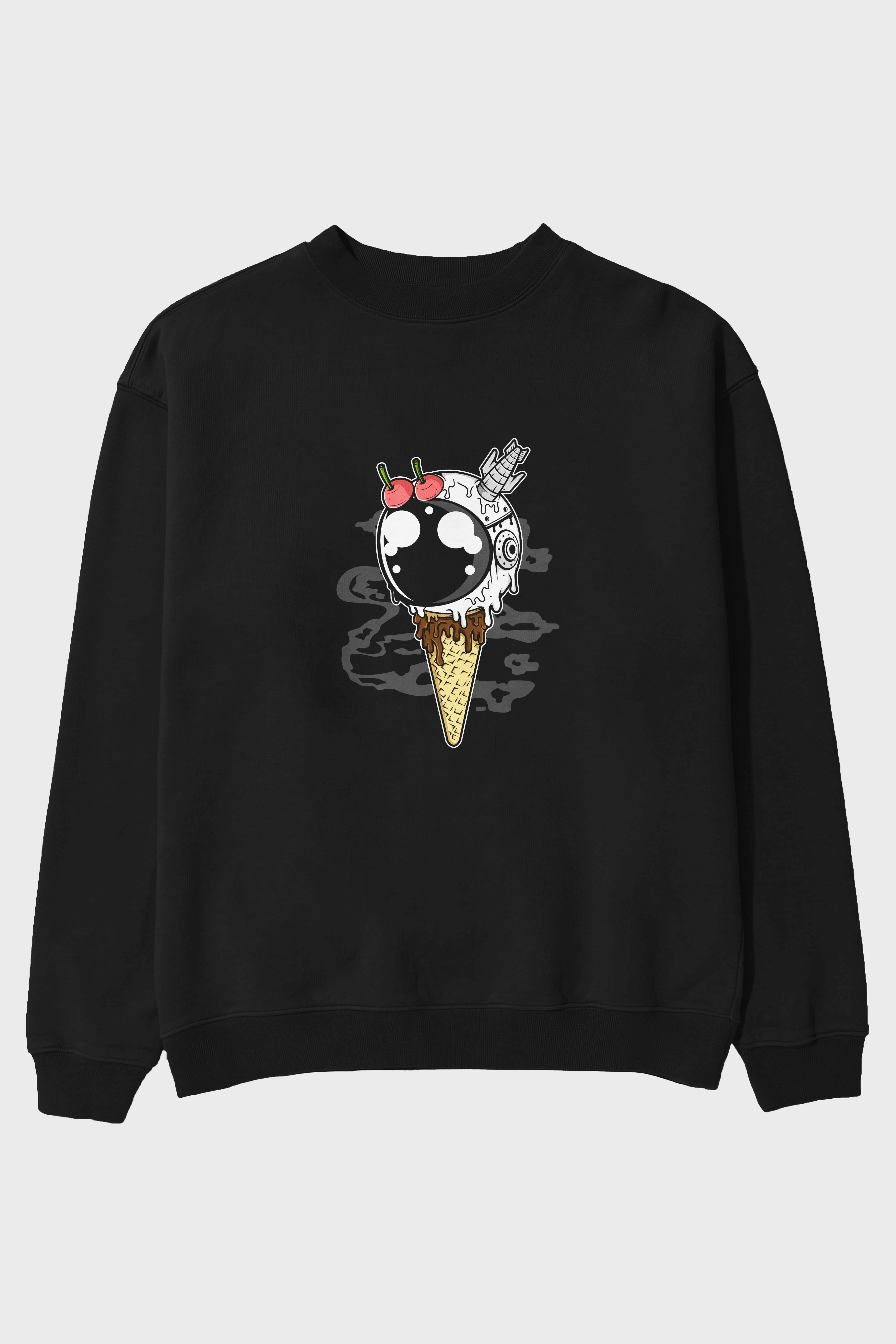 Astronaut Ice Cream Ön Baskılı Oversize Sweatshirt Erkek Kadın Unisex