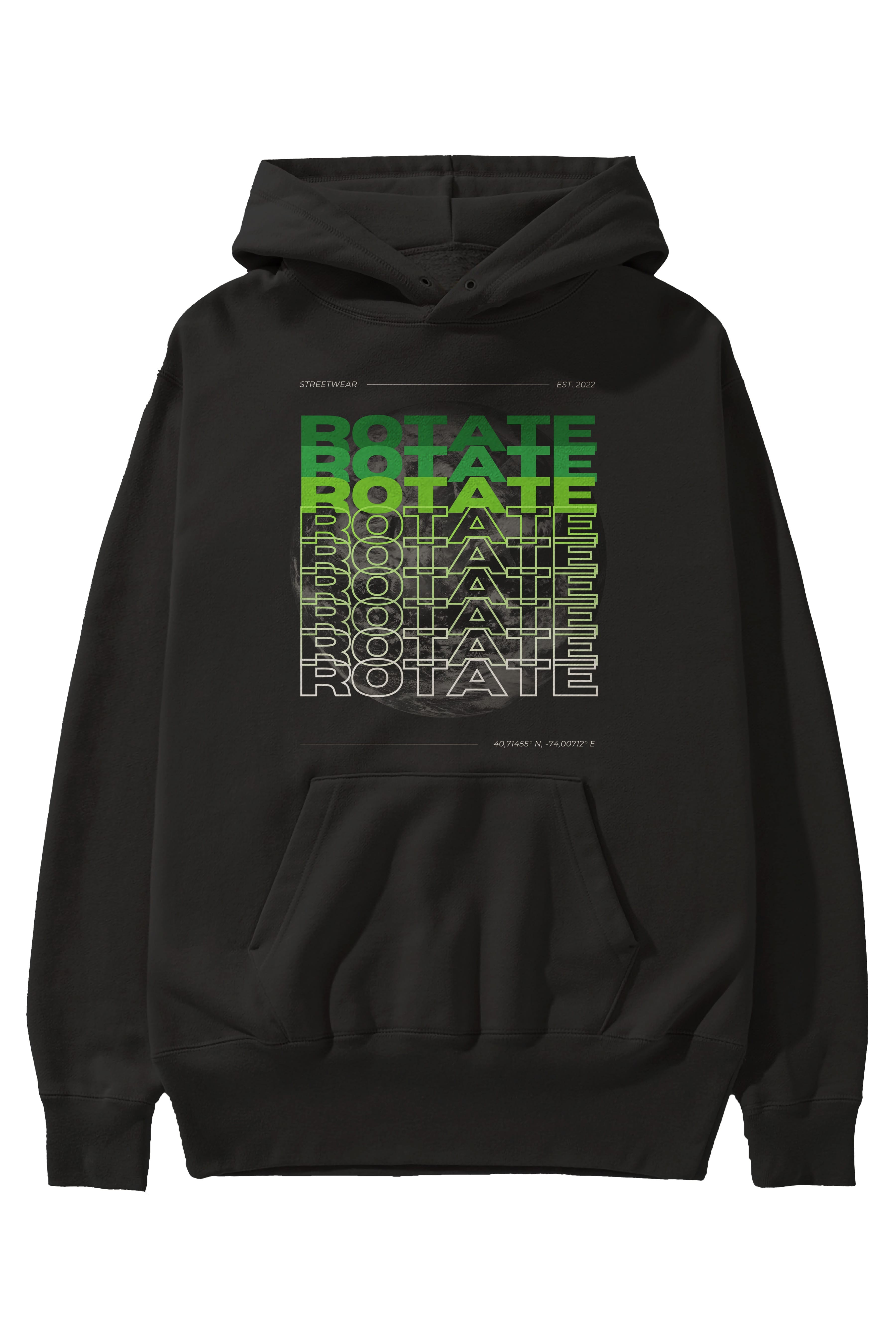 Rotate Yazılı Ön Baskılı Oversize Hoodie Kapüşonlu Sweatshirt Erkek Kadın Unisex