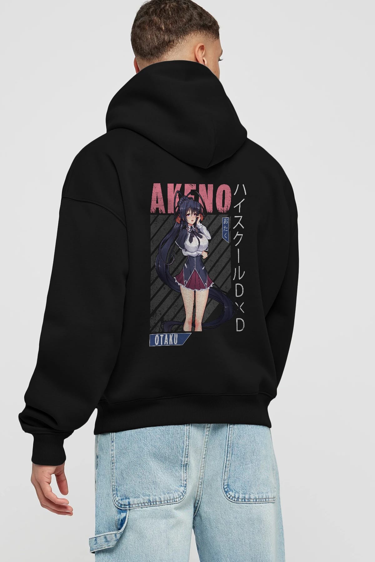 Akeno Himejima 4 Anime Arka Baskılı Hoodie Oversize Kapüşonlu Sweatshirt Erkek Kadın Unisex
