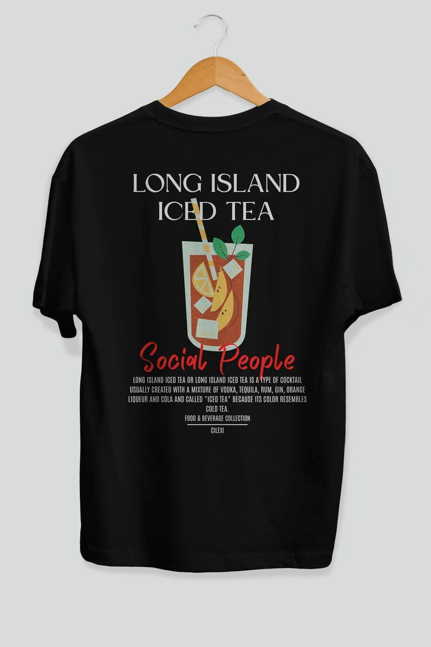 Long Island ıced tea Kokteyl Serisi Baskılı Oversize t-shirt Erkek Kadın Unisex %100 Pamuk Bisiklet Yaka tişort
