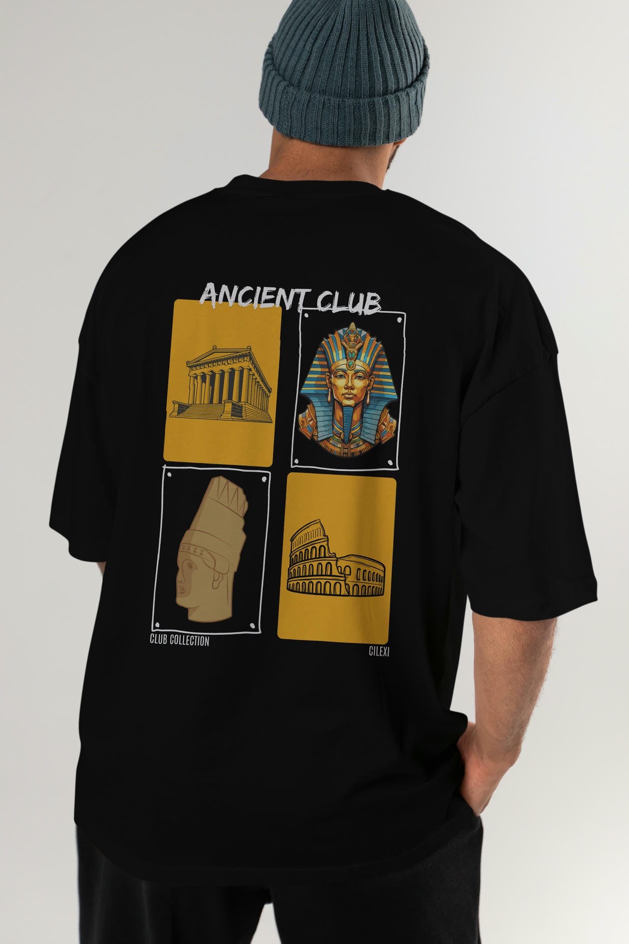 Ancient Club Arka Baskılı Oversize t-shirt Erkek Kadın %100 Pamuk Bisiklet Yaka tişort