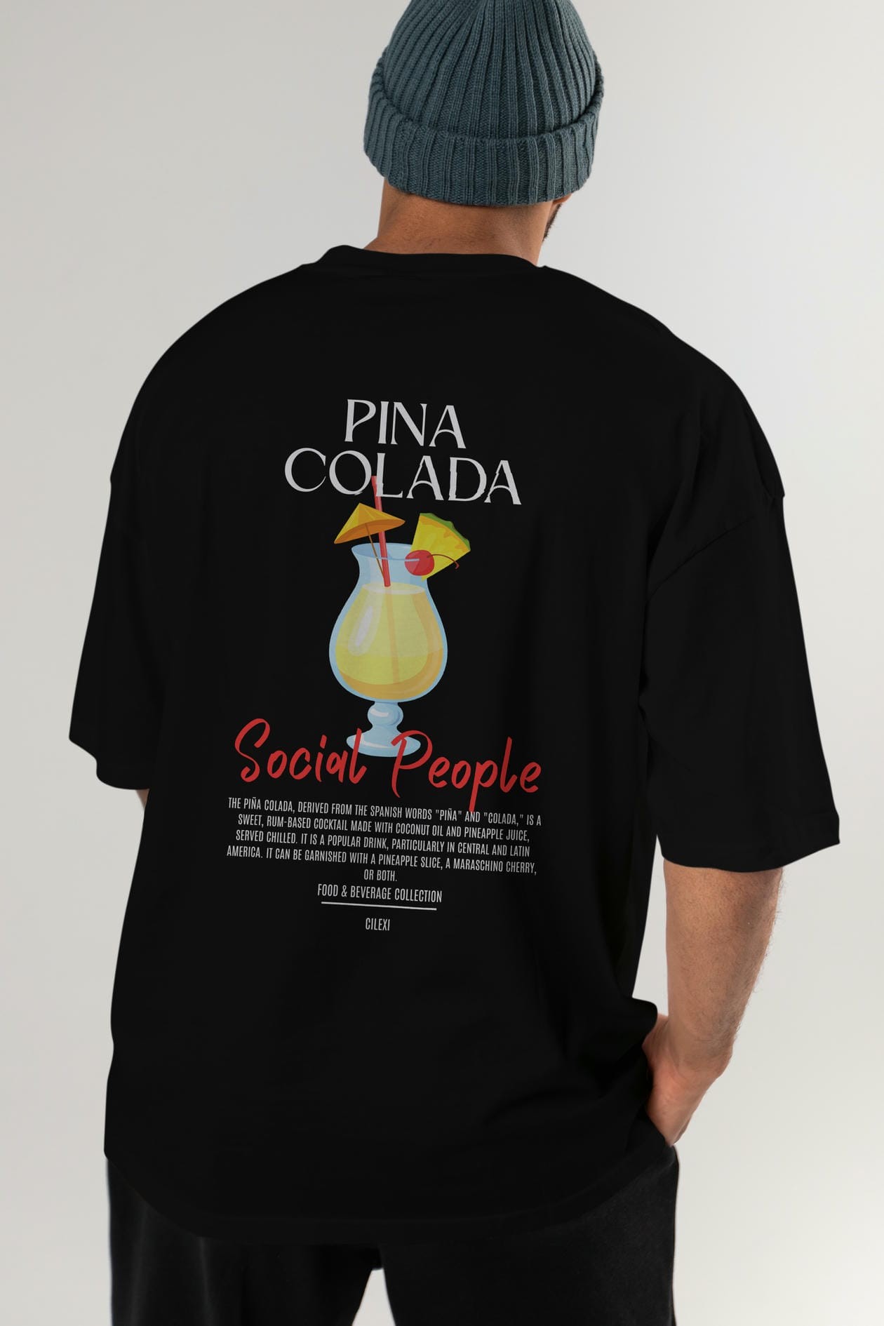 Pına Colada Kokteyl Serisi Baskılı Oversize t-shirt Erkek Kadın Unisex %100 Pamuk Bisiklet Yaka tişort