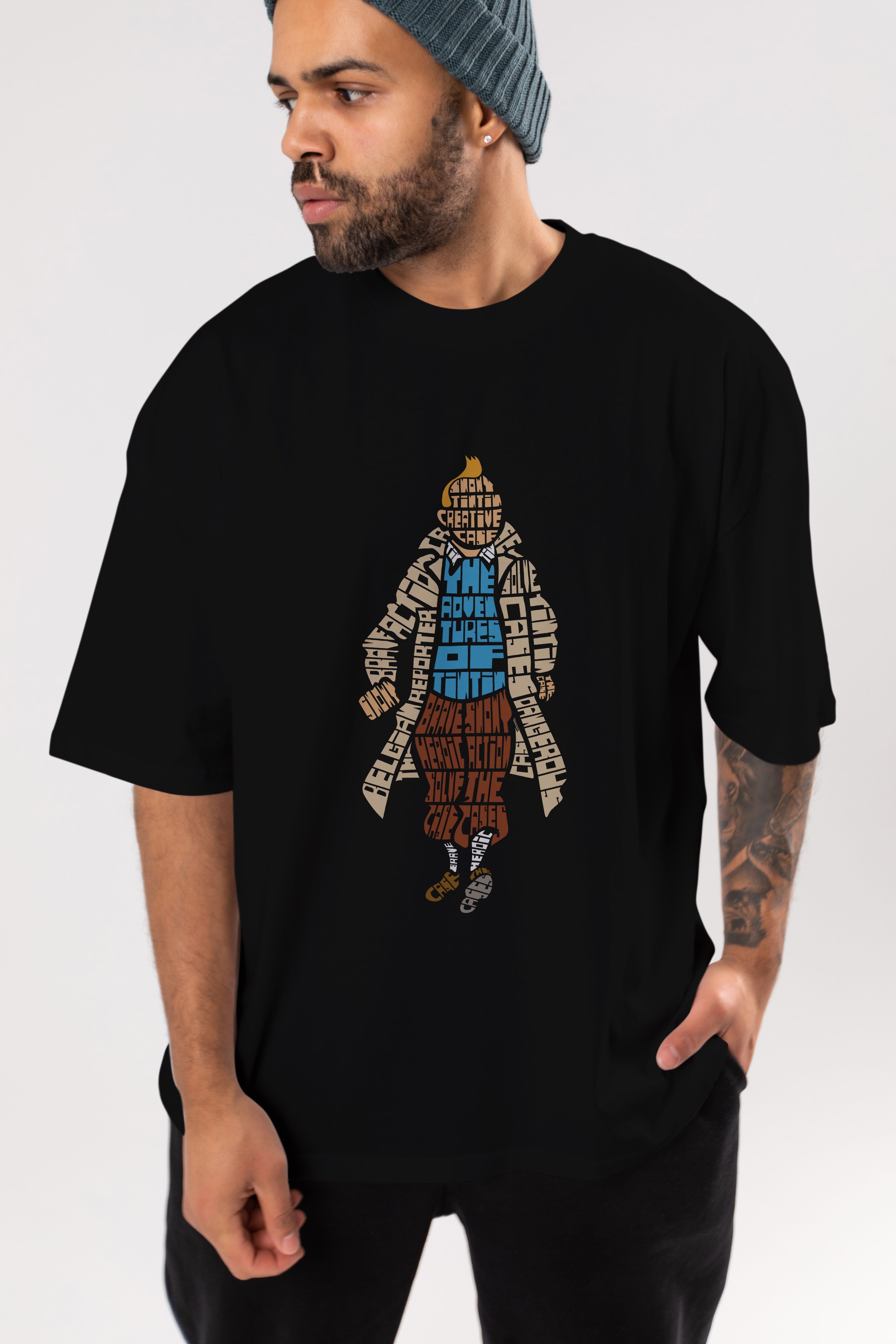 Tin Tin Ön Baskılı Oversize t-shirt %100 pamuk Erkek Kadın Unisex