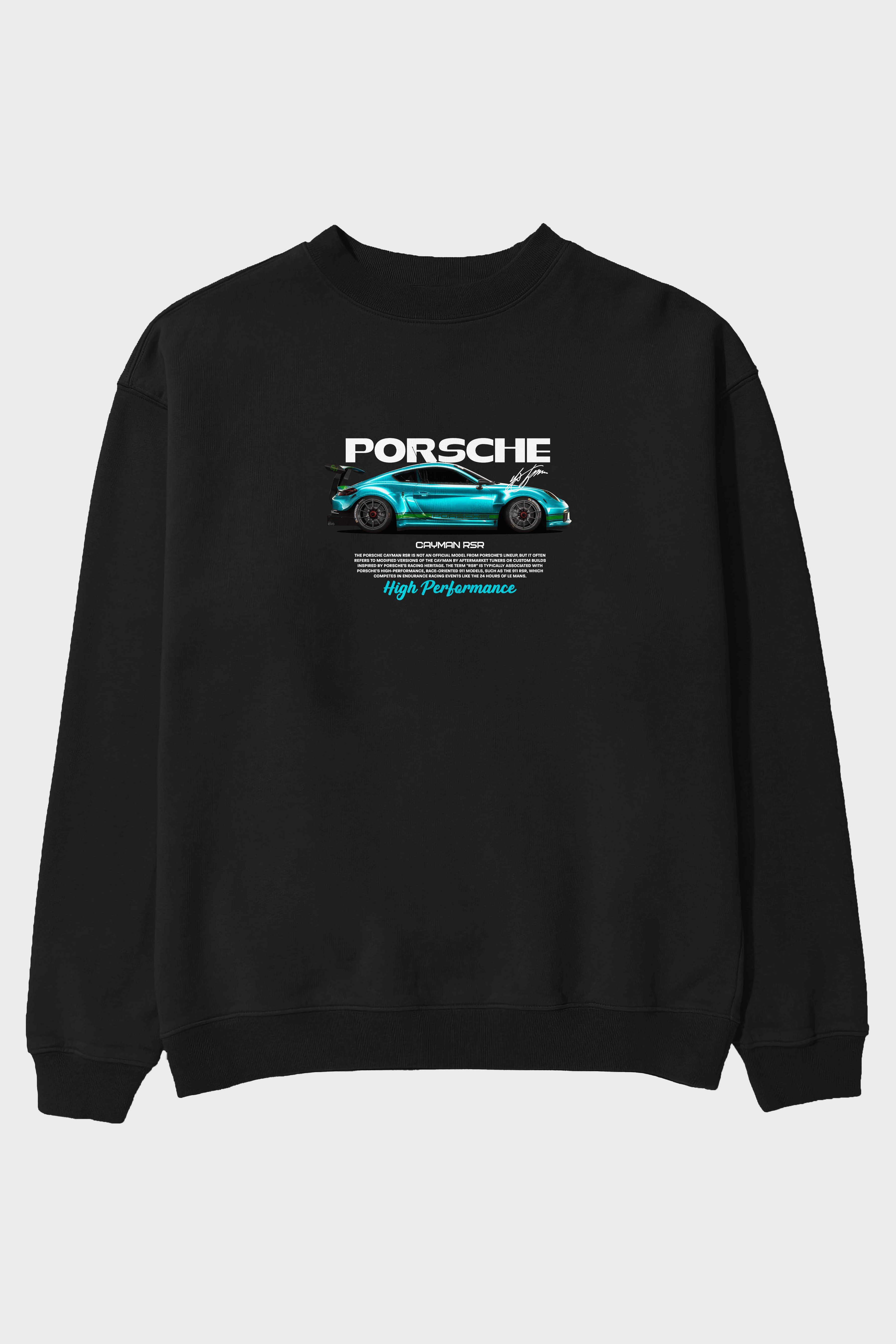 PORSCHE CAYMAN RSR Ön Baskılı Anime Oversize Sweatshirt Erkek Kadın Unisex