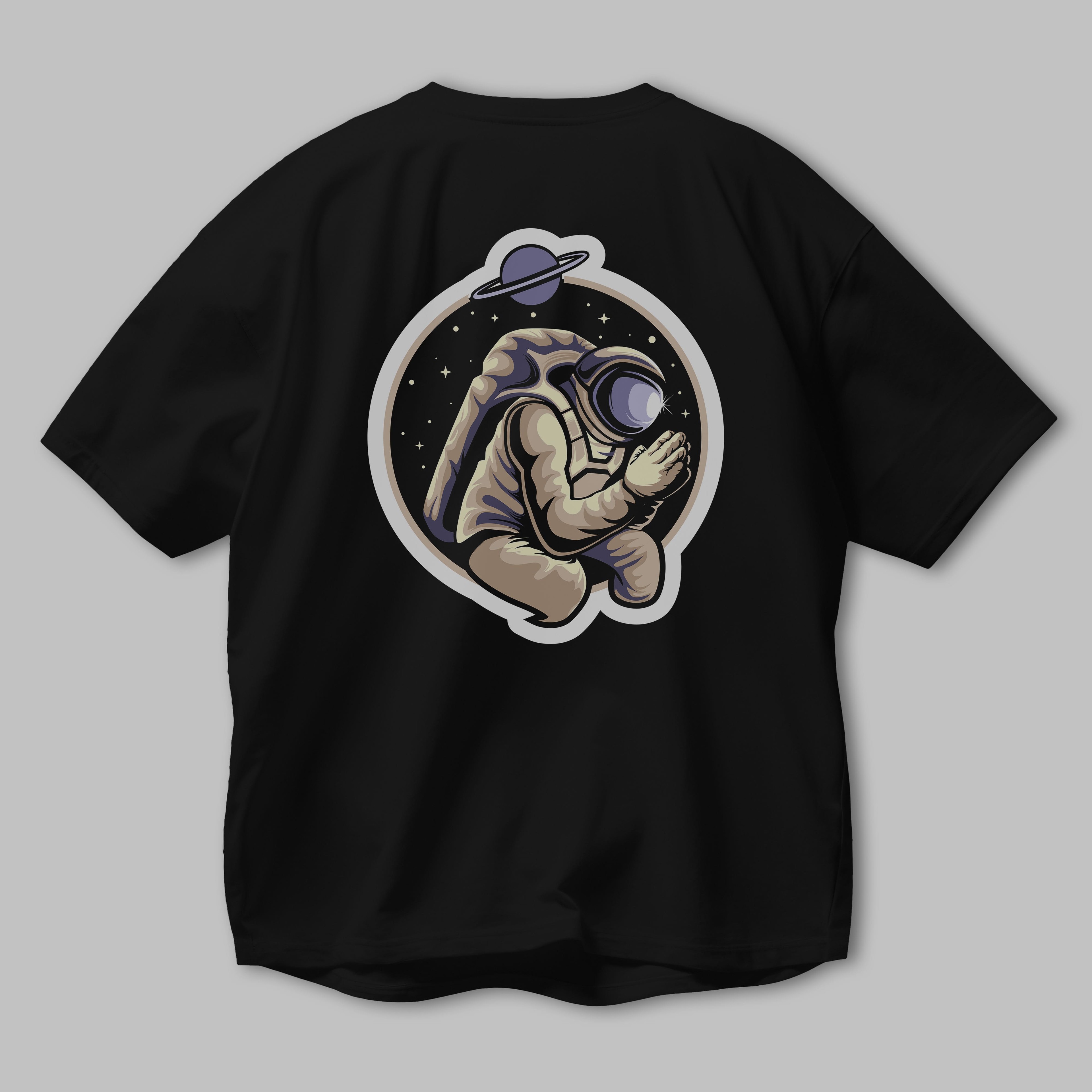 Astronaut Praying Sticker Arka Baskılı Oversize t-shirt Erkek Kadın Unisex