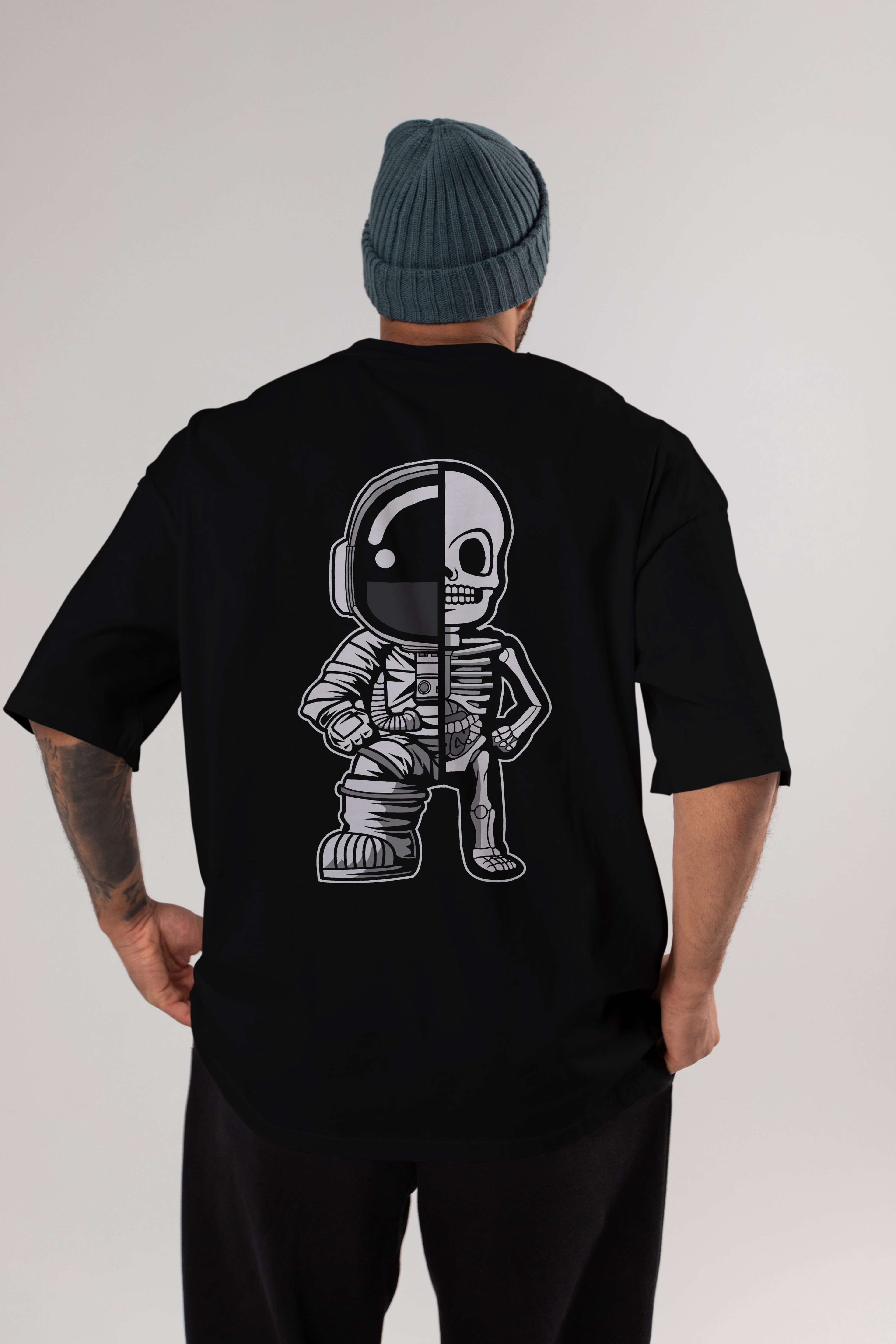 Astronaut Half Skeleton Arka Baskılı Oversize t-shirt Erkek Kadın Unisex