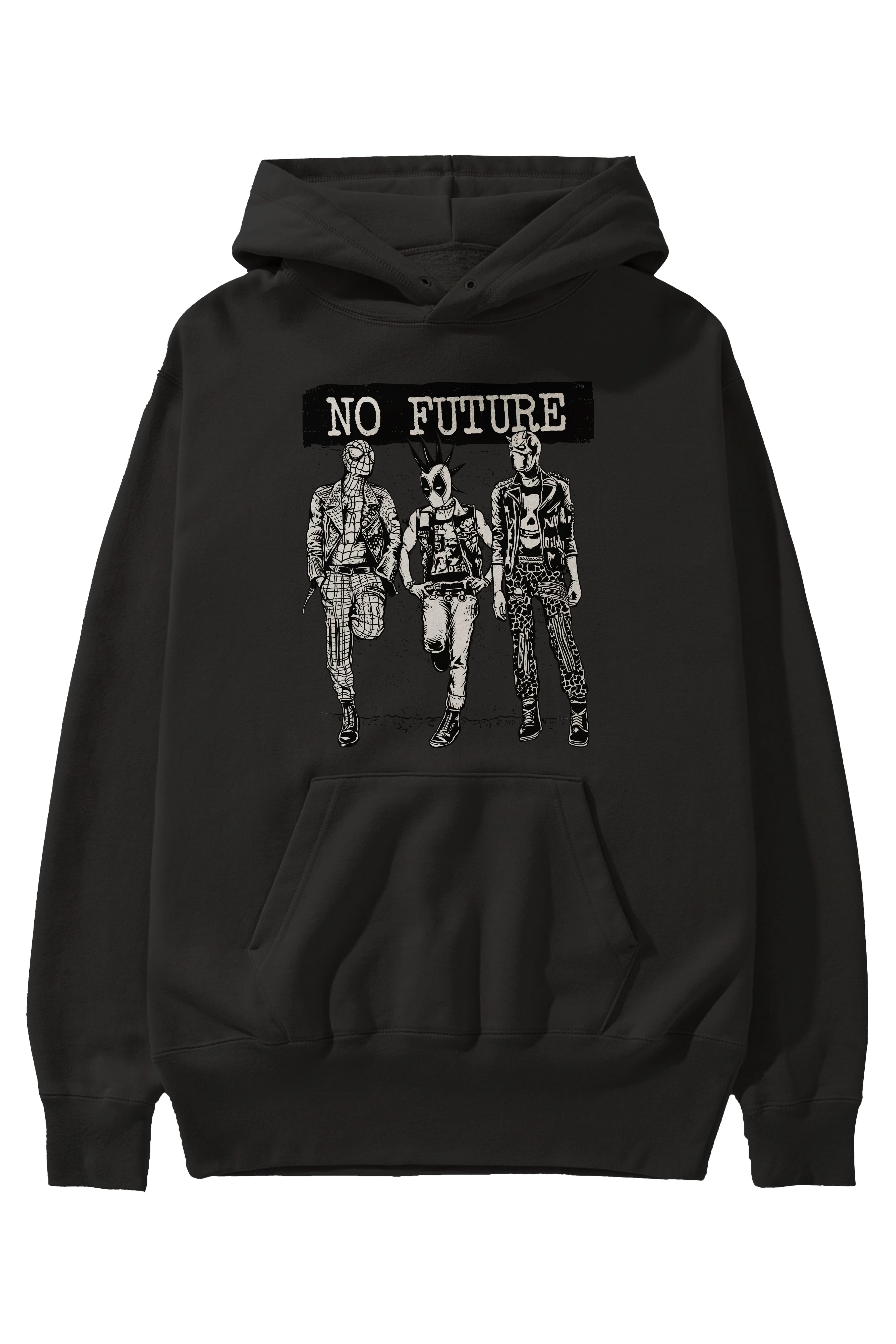 No Future Ön Baskılı Hoodie Oversize Kapüşonlu Sweatshirt Erkek Kadın Unisex