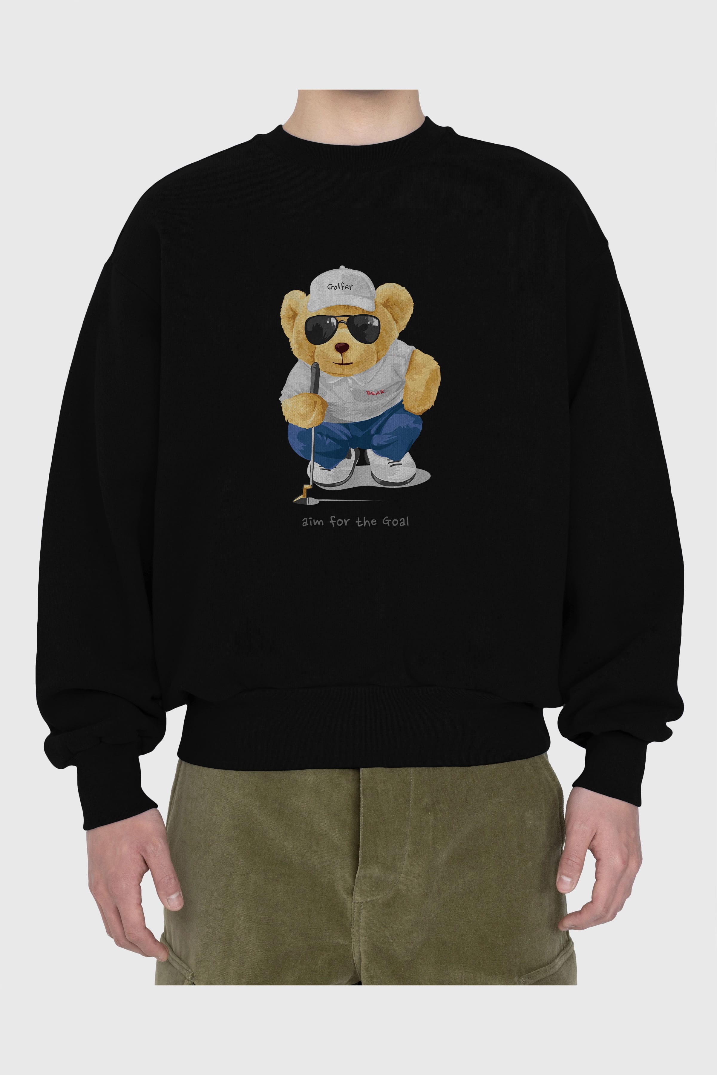 Teddy Bear Golfer Ön Baskılı Oversize Sweatshirt Erkek Kadın Unisex