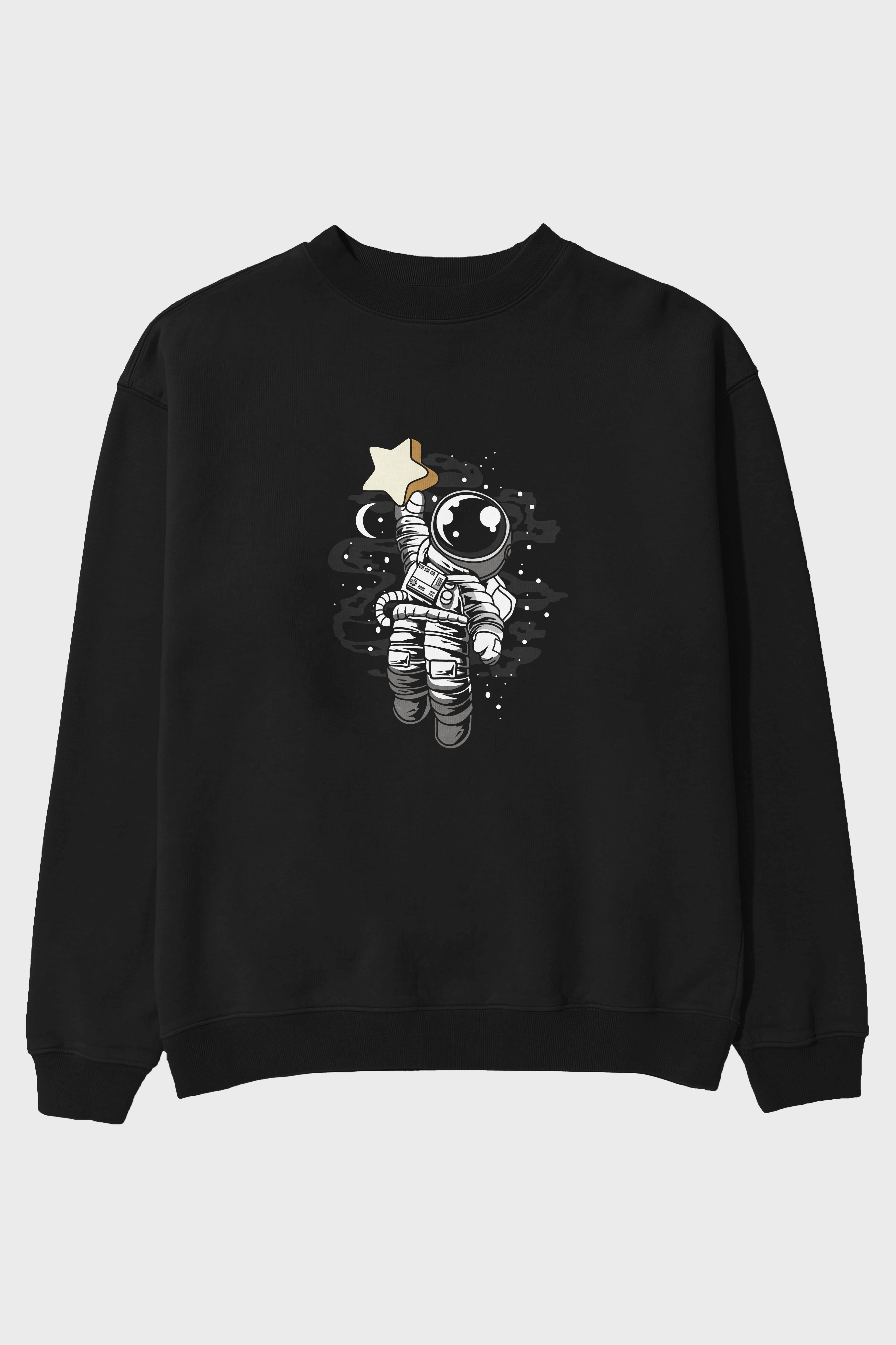 Astronaut Reach The Star Ön Baskılı Oversize Sweatshirt Erkek Kadın Unisex