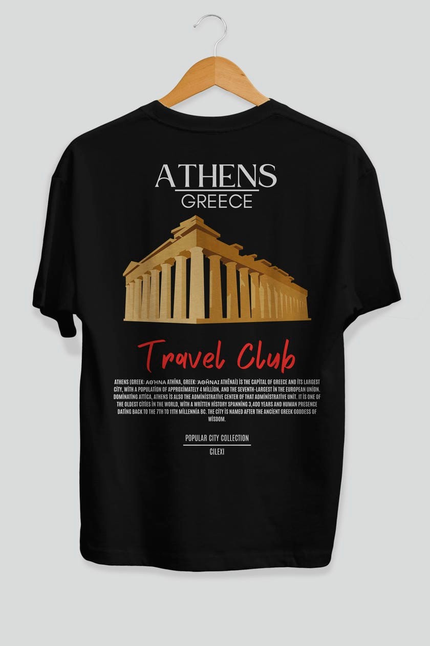 Athens Greece Arka Baskılı Oversize t-shirt Erkek Kadın Pamuk Bisiklet Yaka tişort