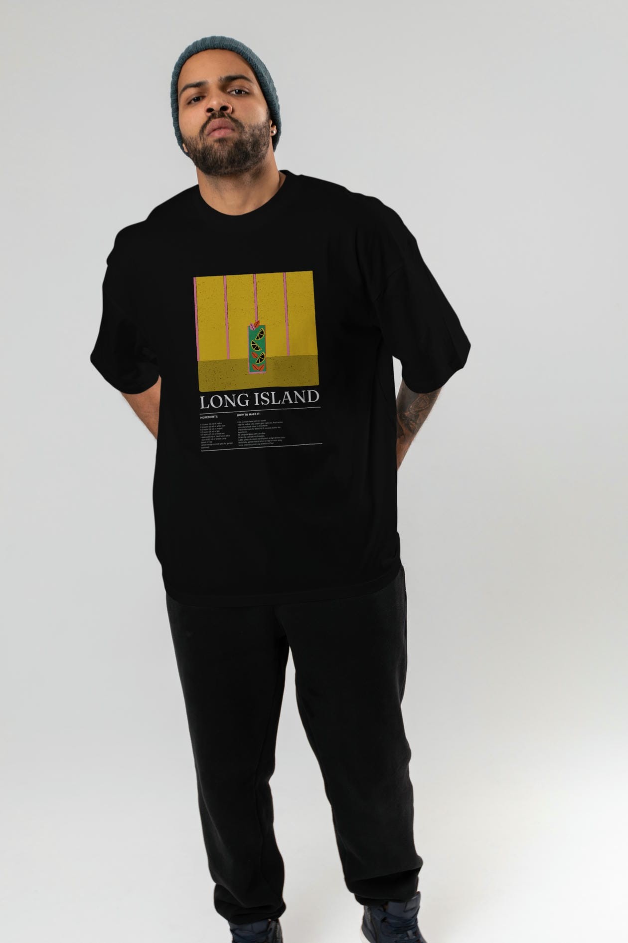 Long Island Kokteyl Ön Baskılı Oversize t-shirt Erkek Kadın %100 Pamuk Bisiklet Yaka tişort